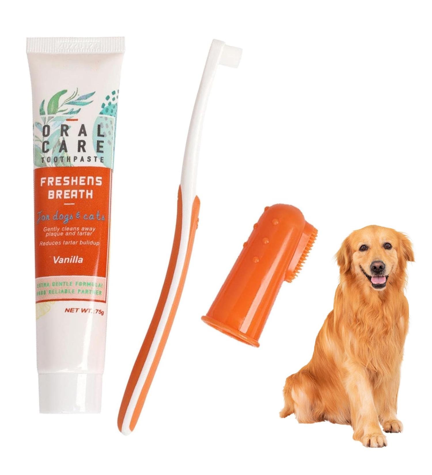 Dog Toothbrush & Toothpaste Set - Tartar Control & Dental Care for Dogs | Beef Flavor | Protect Your Dog's Teeth - Buy Online on GoSupps.com