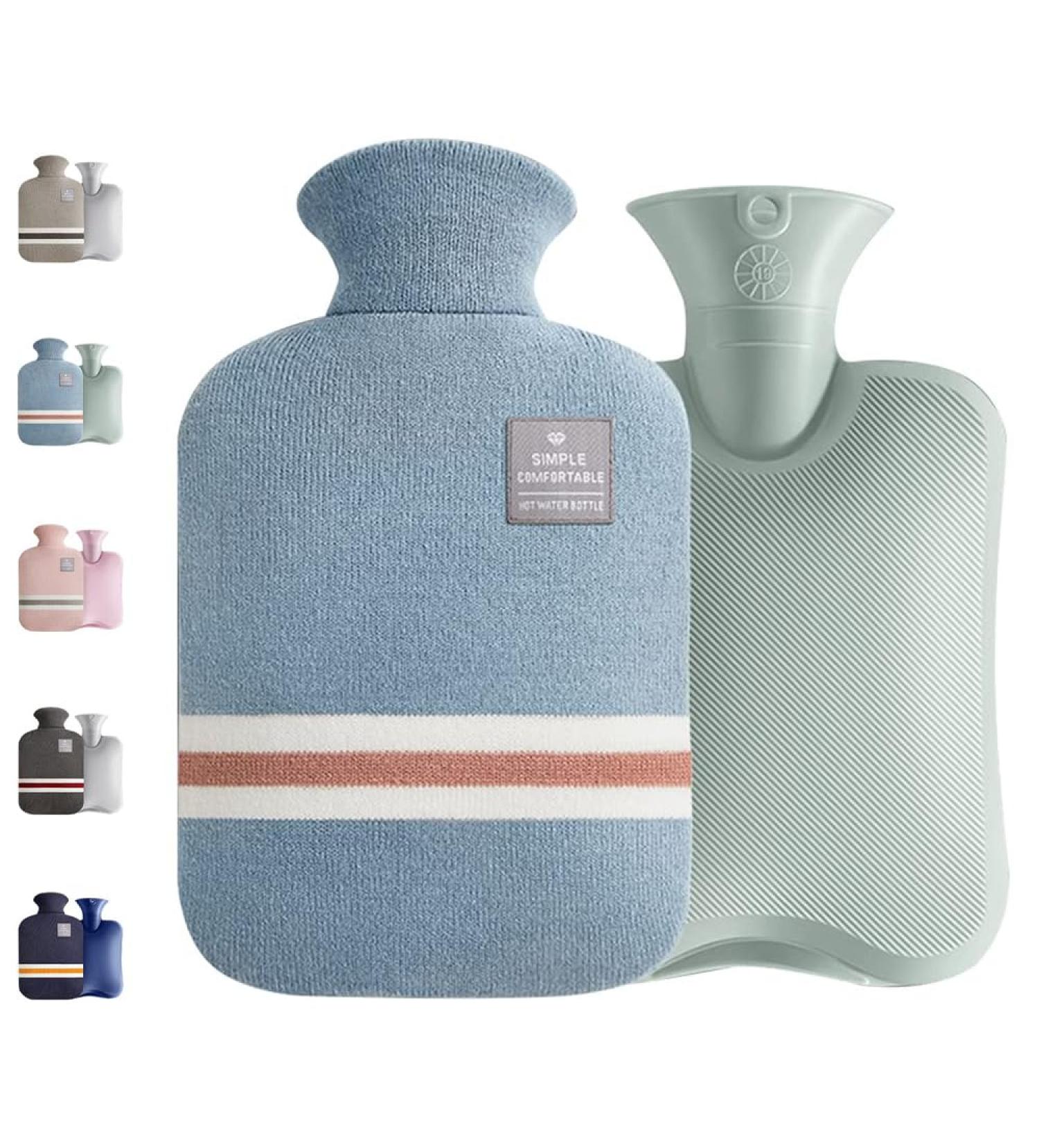 Large 2L Hot Water Bottle with Knitted Cover - Pain Relief & Comfort | Ideal Gift for Men Women & Kids - Blue & Green - Buy Online on GoSupps.com