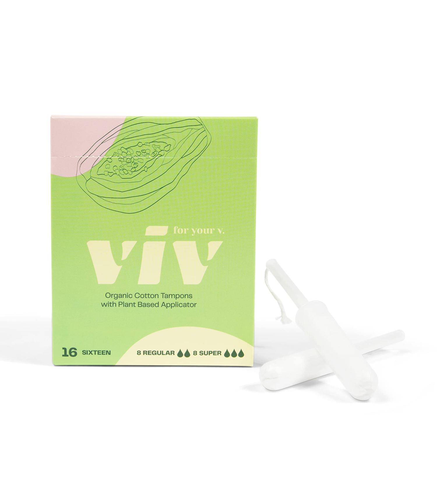 Viv For Your V Tampons - Organic Cotton with BPA-Free Applicator - 16 Count Regular & Super Absorbency Combo Pack - Buy Online on GoSupps.com