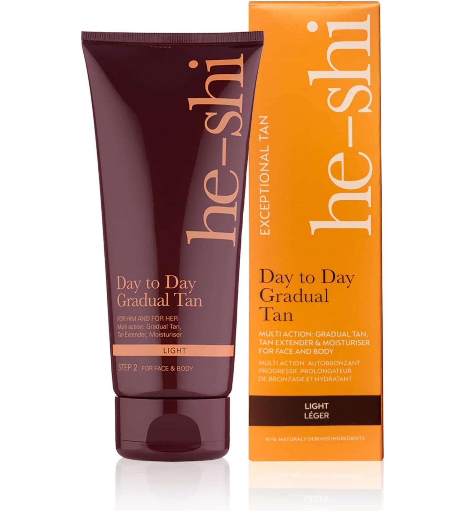 Daily Use Gradually Browning Moisturizer - Natural Vegan Self-Tanner with Pro-Vitamin E & Aloe Vera | He-Shi - Buy Online on GoSupps.com