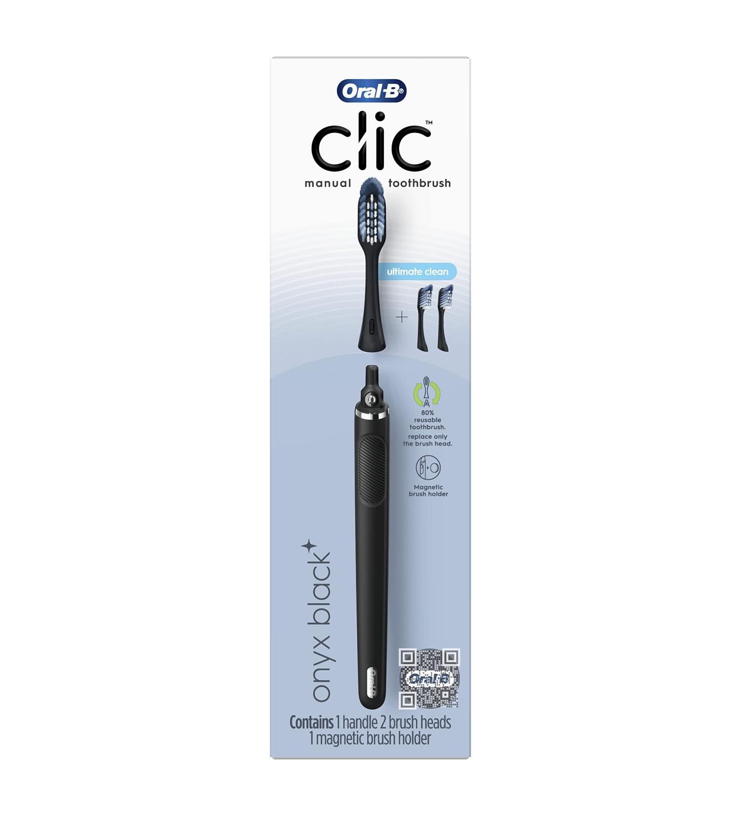 Oral-B Clic Manual Toothbrush Matte Black + Bonus Head & Magnetic Holder - 4 Piece Set - Buy Online on GoSupps.com
