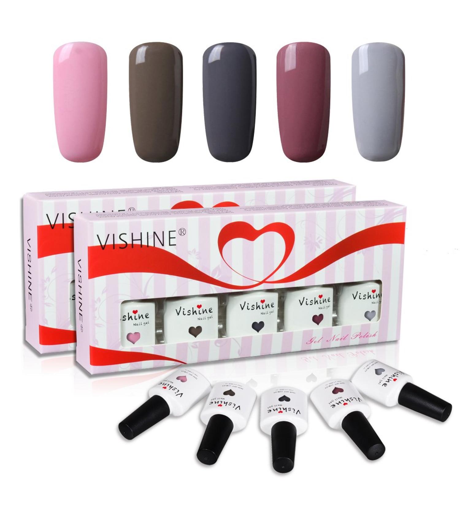 Vishine Soak Off UV LED Gel Nail Polish Multicolor Varnish Gift Set Of 5pcs X 10ml for Nail Art TX018 - Buy Online on GoSupps.com