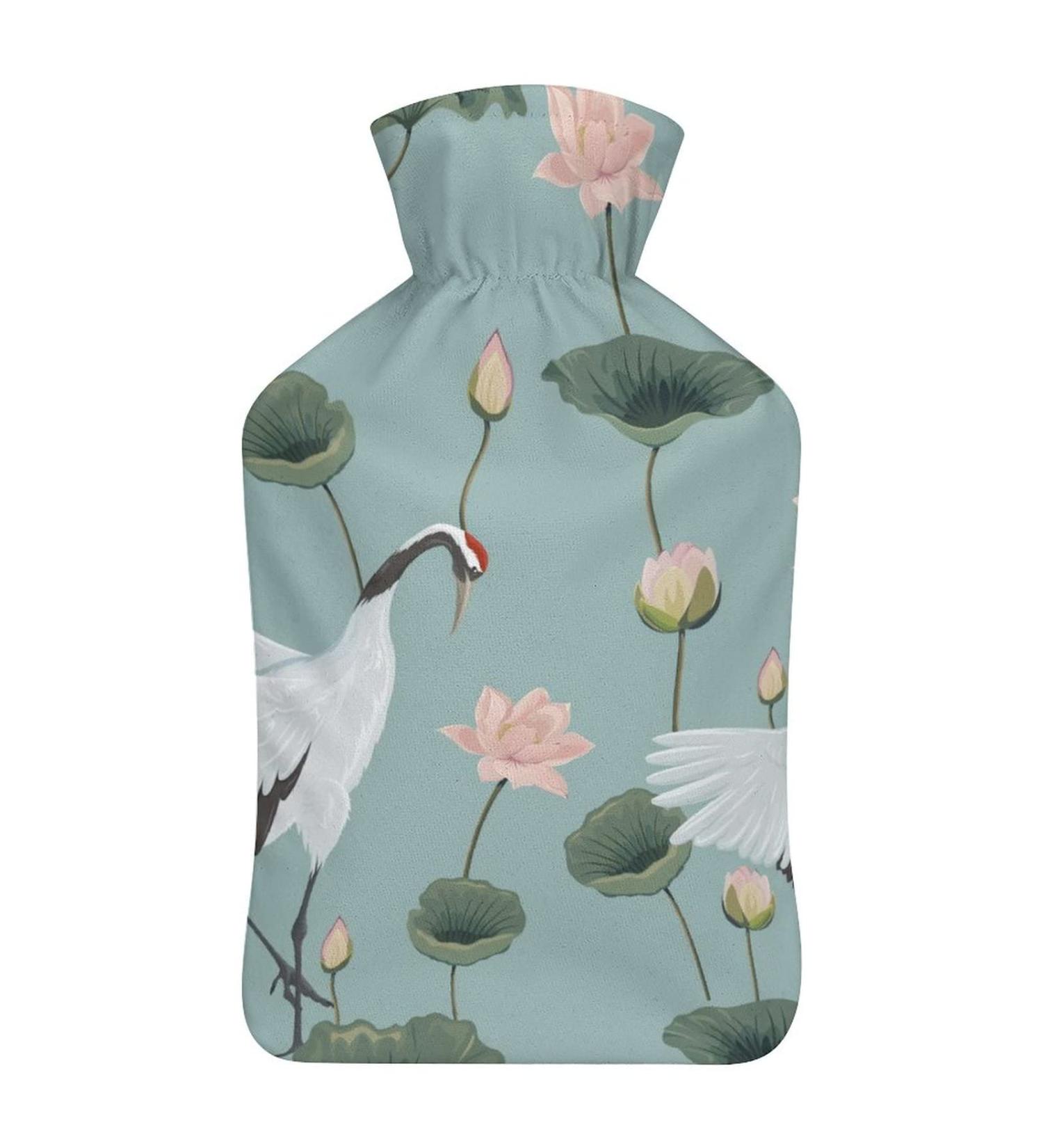 Japanese Cranes & Flowers Heat Bottle | Rubber Hot Water Bag for Pain Relief Cramps & Cold Therapy - Buy Online on GoSupps.com