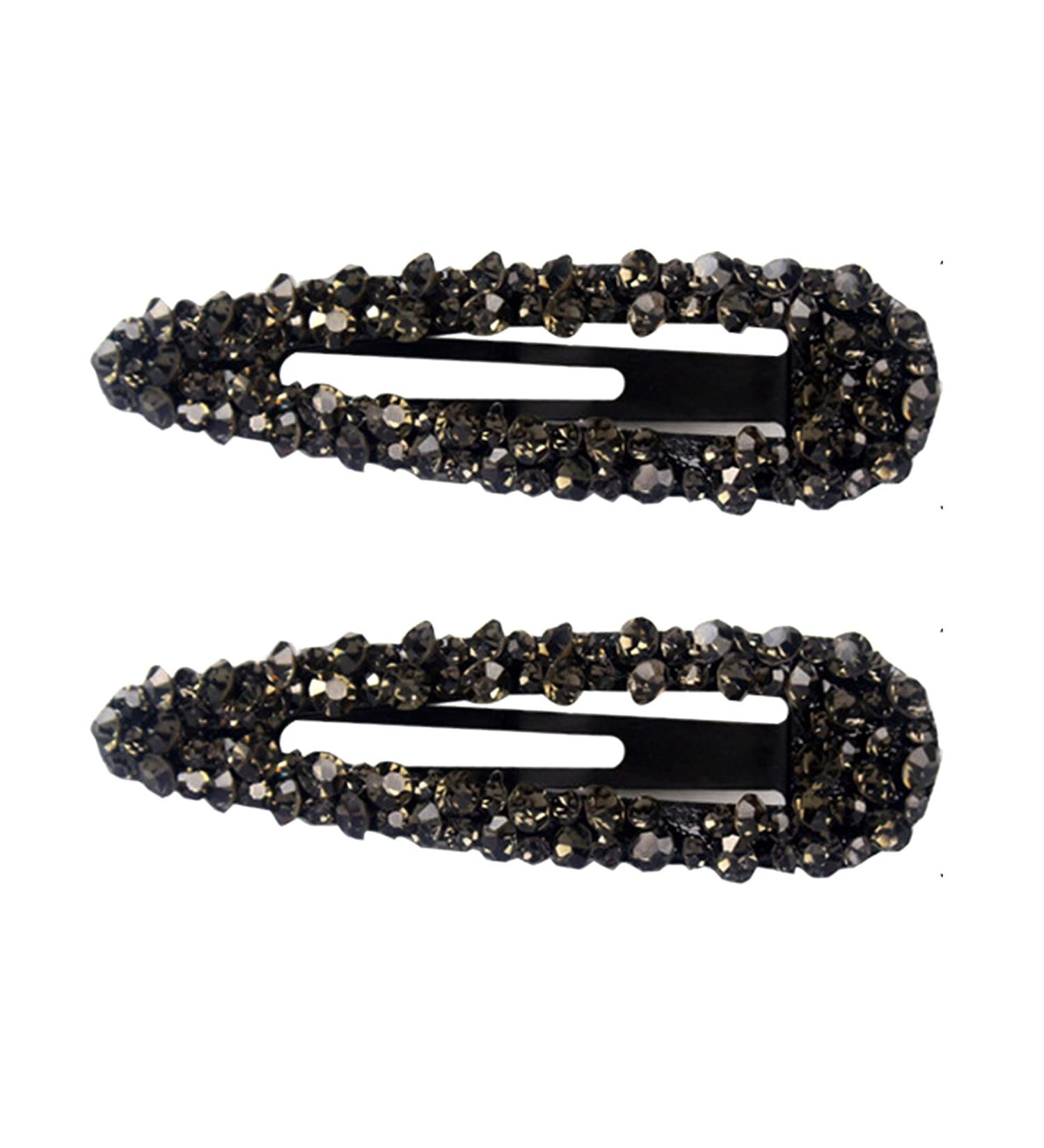 Sparkly Czech Crystal Snap Clips - Black Stone Hair Barrettes for Women - 2 Pack - Buy Online on GoSupps.com