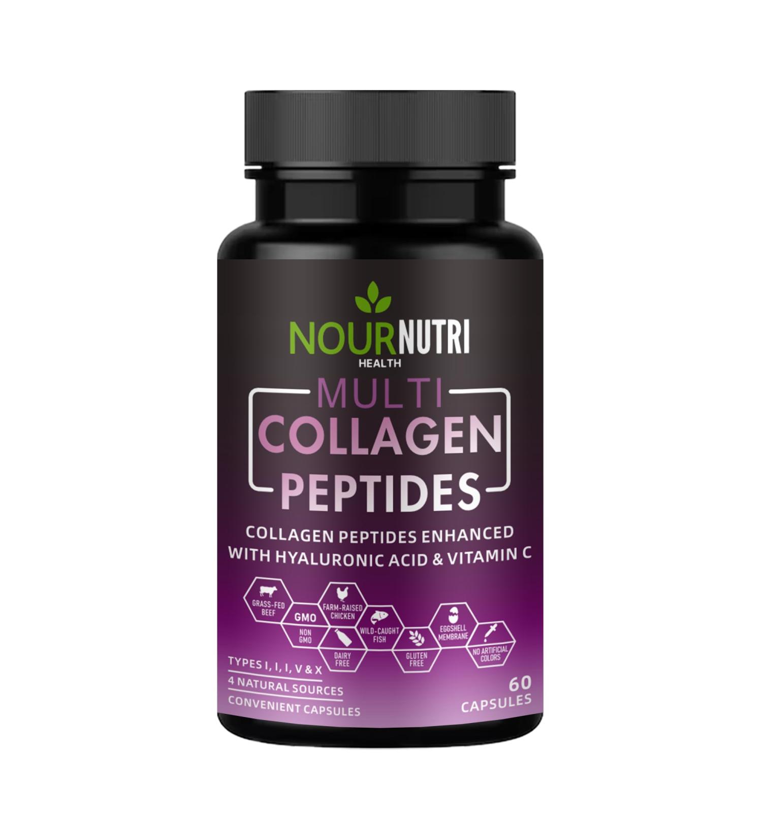 Nour Nutri Health Multi Collagen Peptides Capsules 4 Natural Sources Types I II III V & X 60 Capsules - Buy Online on GoSupps.com