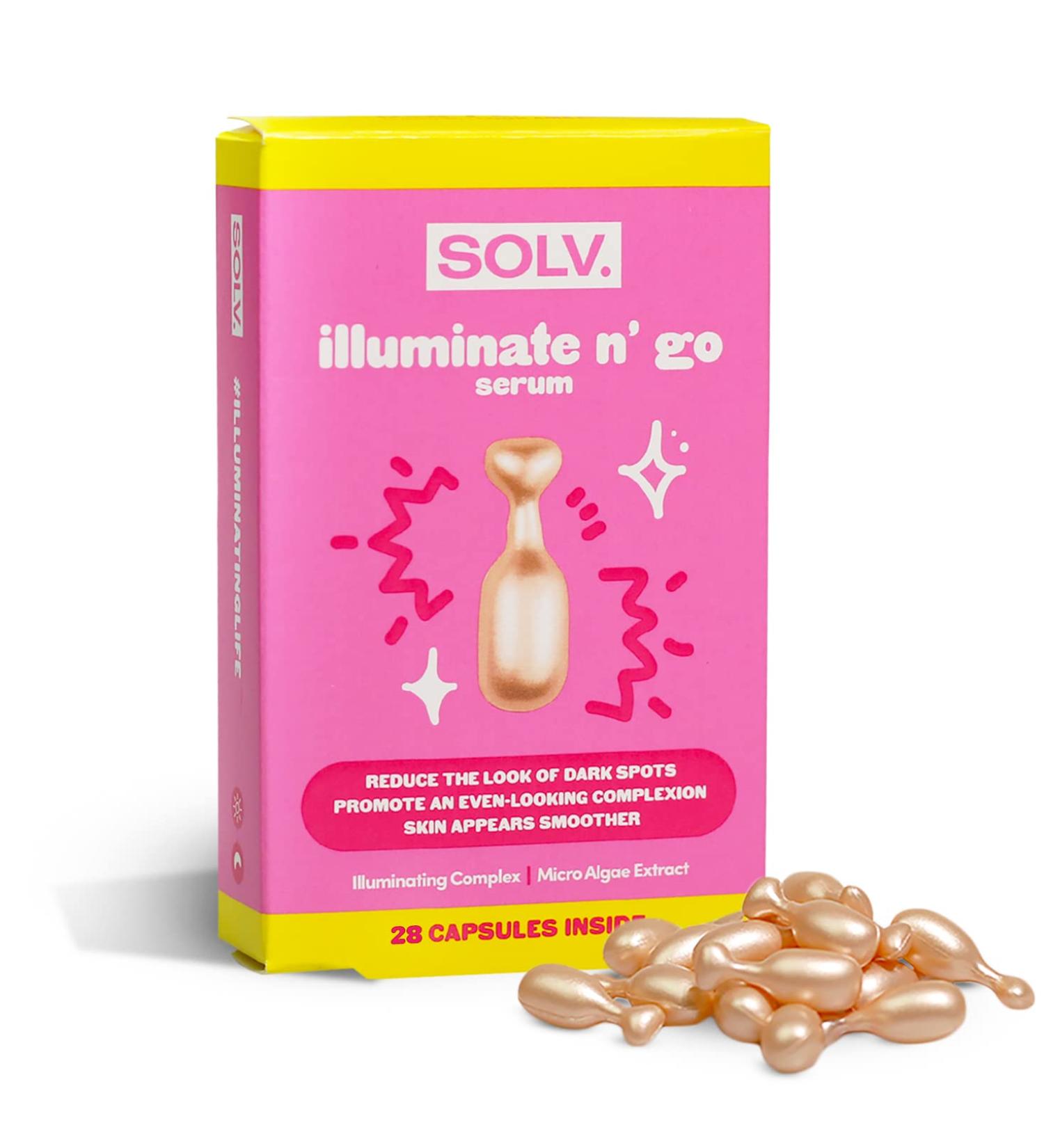 SOLV. Illuminate n' go Serum - 28 Capsules. Reduce the look of dark spots Promote an even-looking complexion Skin appears smoother - Buy Online on GoSupps.com