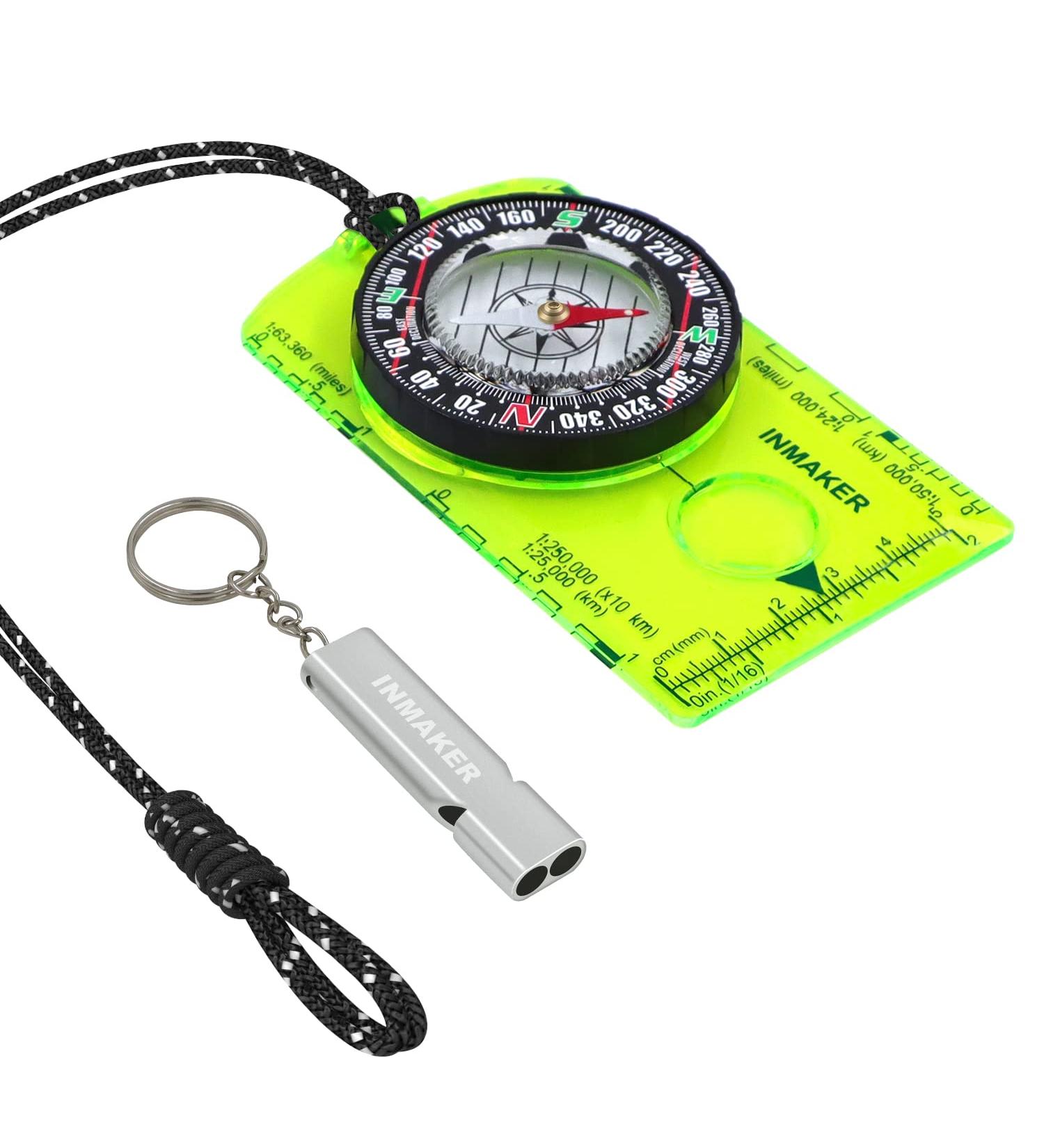 INMAKER Compass  Compass Hiking with Survival Whistle  Luminous Compass Gift for Kids  Apply to Outdoor Survival  Camping and Navigation Green - Buy Online on GoSupps.com