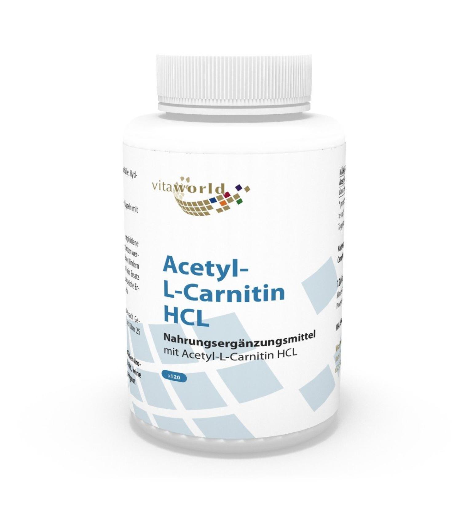 Vita World Acetyl L-Carnitine 1000mg 120 Capsules Very High Doses High Bioavailability Made in Germany Acetyl-Carnitine