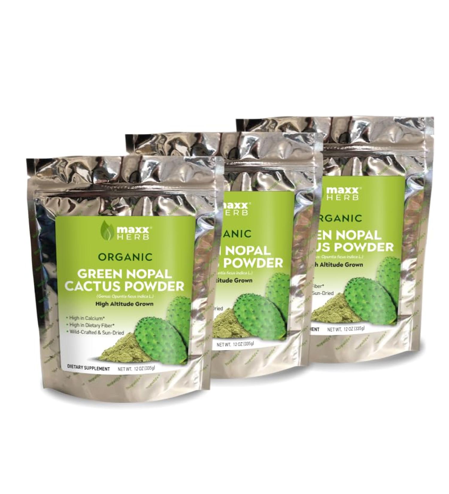 Maxx Herb Organic Nopal Cactus Powder for Healthy Digestion & Immune Support High in Dietary Fiber & Calcium Vegan Non-GMO and Gluten Free - 3 Bags 12 Oz Each - Save 15% 12 Ounce (Pack of 3) - Buy Online on GoSupps.com