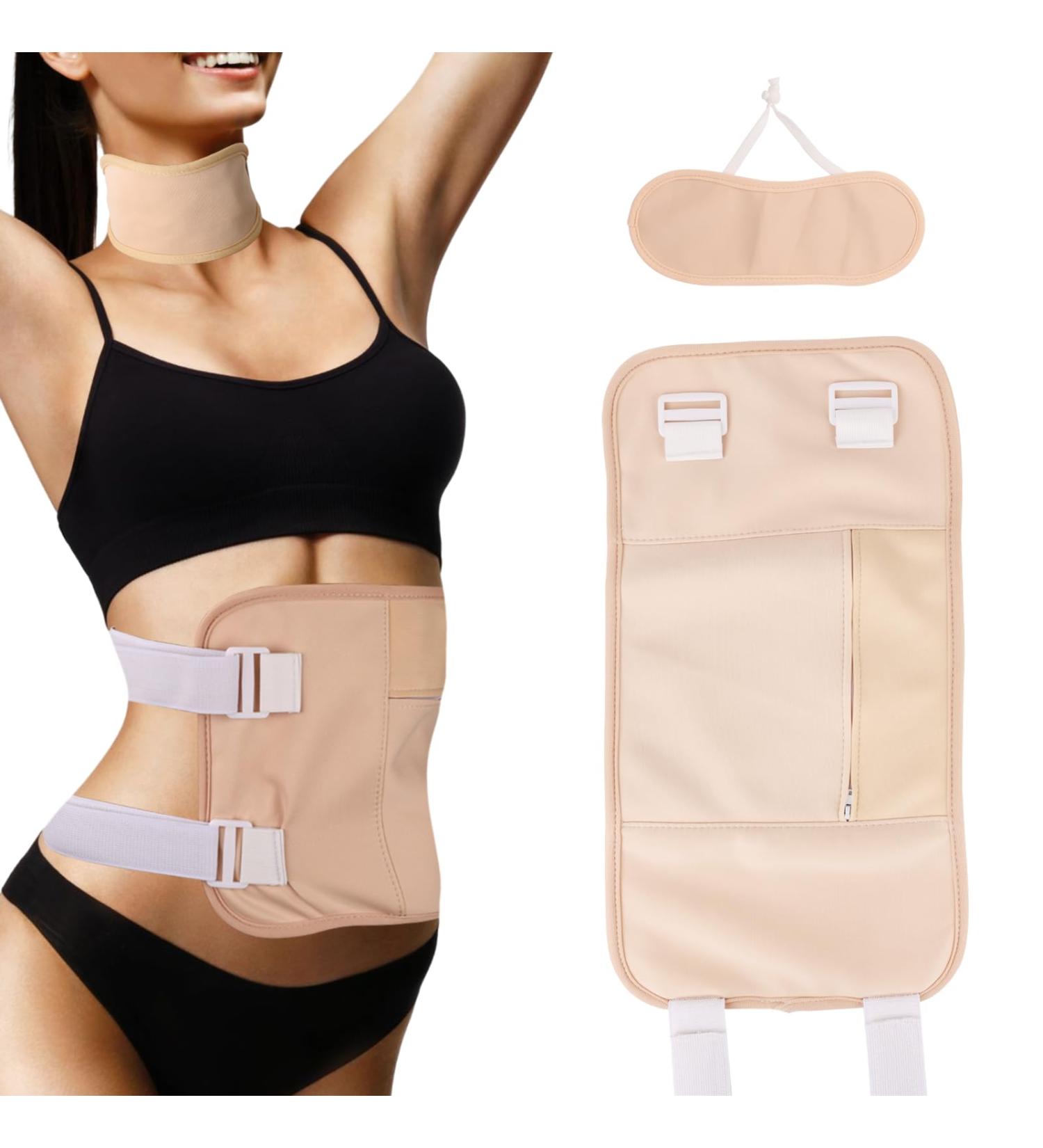 2 Pack Castor Oil Belt Set - Adjustable Reusable with Neck Bag & Fusster Pocket for Relaxation | Prevent Leakage - Khaki - Buy Online on GoSupps.com