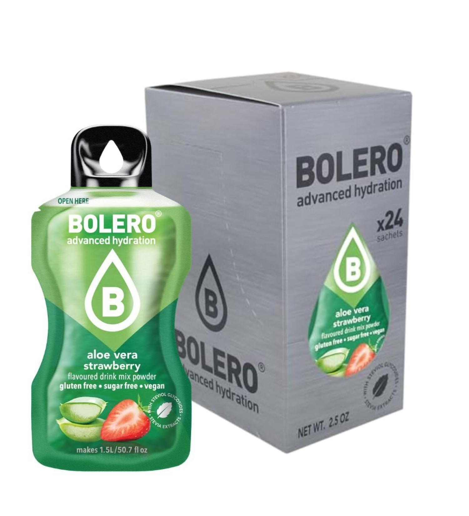 Bolero Aloe Vera STRAWBERRY 24 x 3 g | Sugar-free juice powder sweetened with stevia + vitamin C | Suitable for children and diabetics | Gluten-free and suitable for vegans | Taste - Buy Online on GoSupps.com