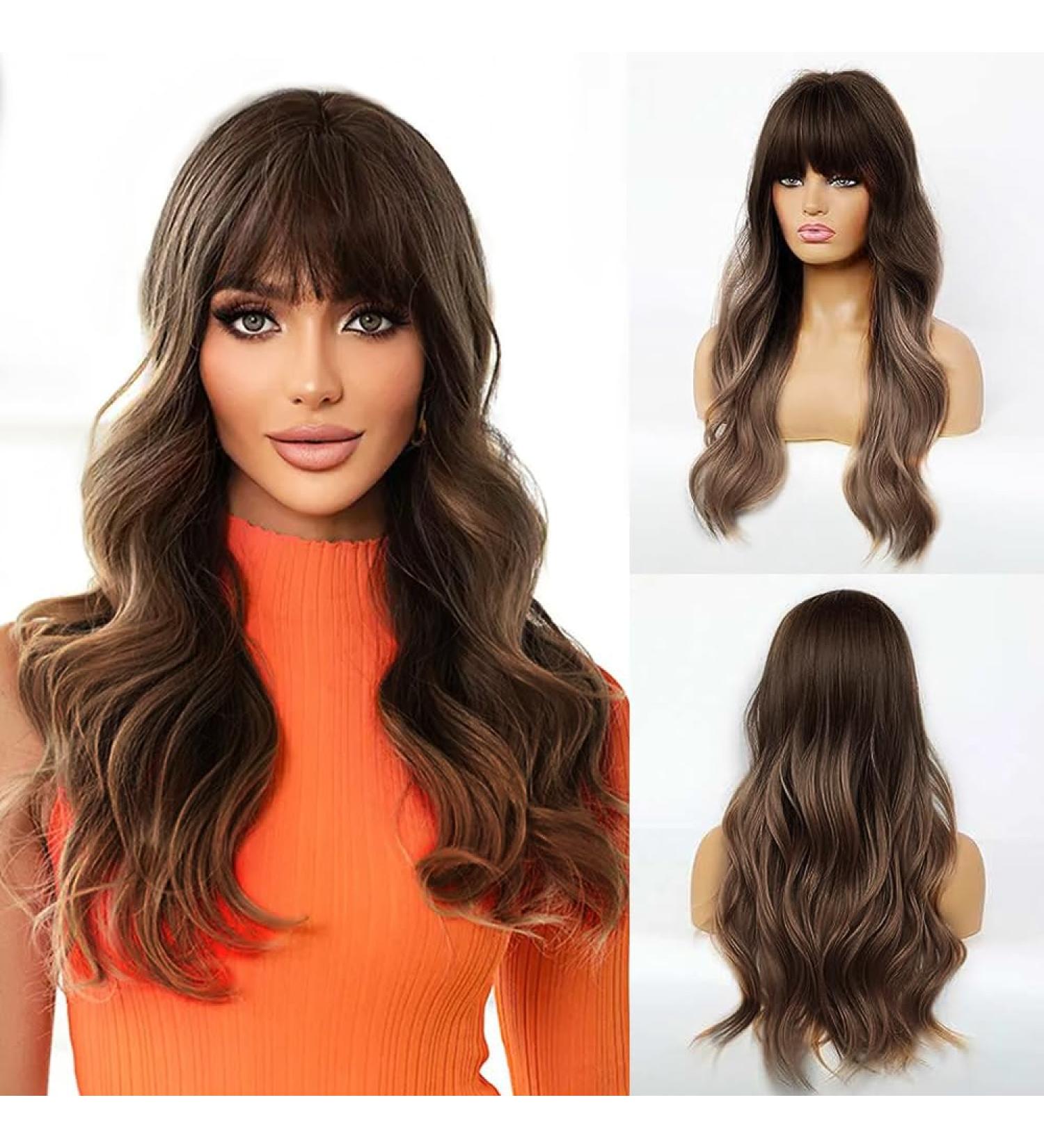 Fengq Black Ombre Brown Wig - Long Curly Synthetic Women s Wig with Ponytail for Everyday & Parties - Buy Online on GoSupps.com