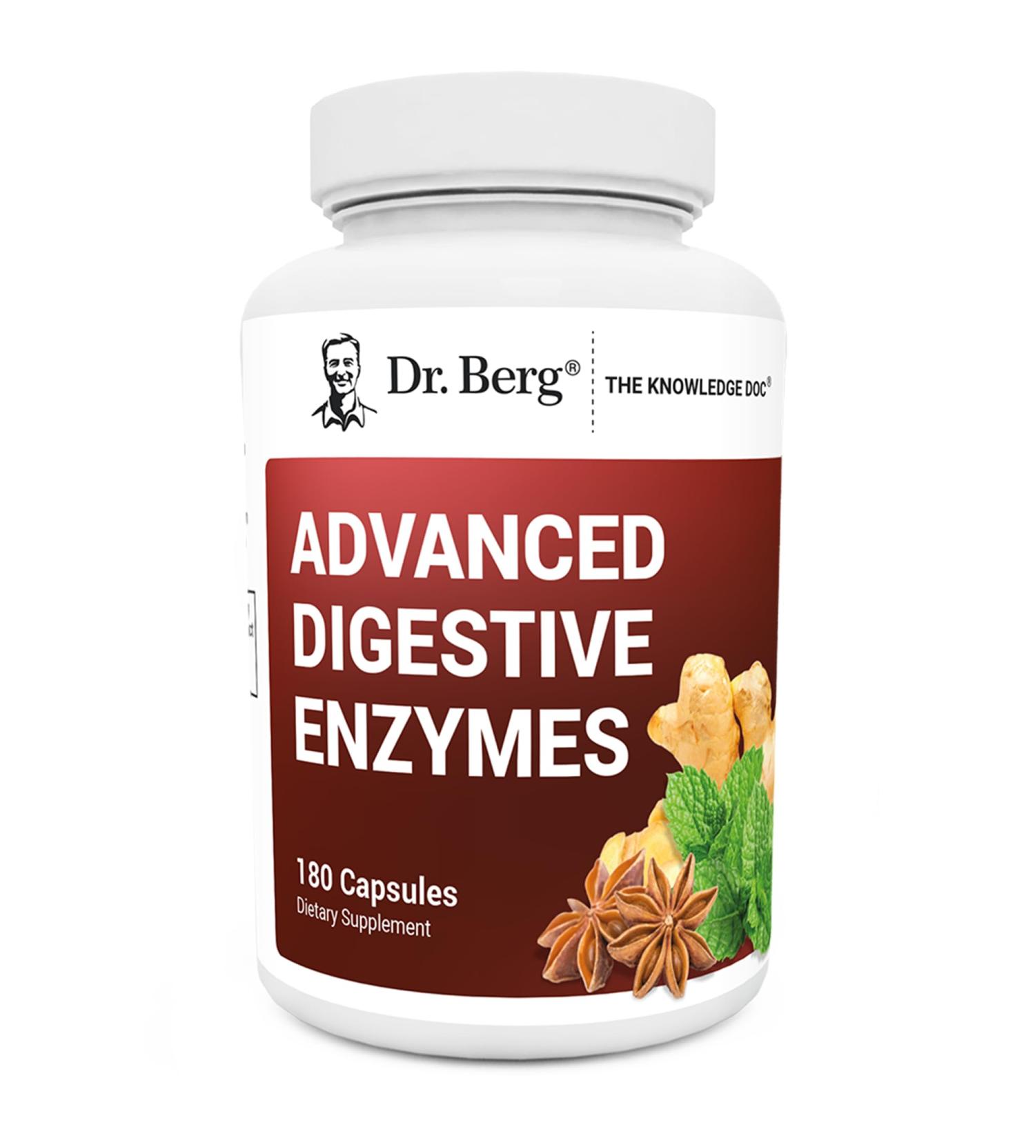 Dr. Berg Advanced Digestive Enzymes with Apple Cider Vinegar - Includes Digestive Health Ingredients Like Betaine Hydrochloride (HCI) Ginger Root & Peppermint Leaf - 180 Capsules - Buy Online on GoSupps.com
