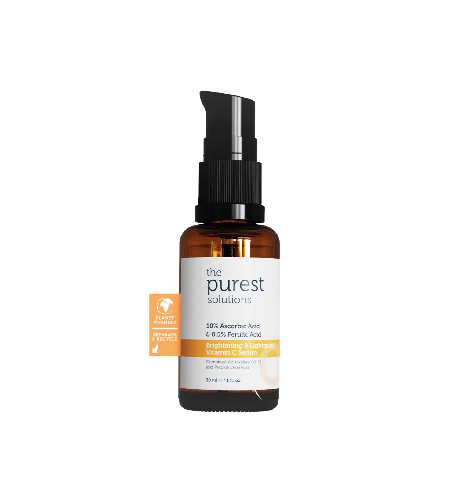 The Purest Solutions Brightening & Lightening Vitamin C Serum (10% Ascorbic Acid & 0.5% Ferulic Acid) - Revitalize & Renew Dull Skin - Anti-Aging Care & Anti-Stress Care - Vegan | Cruelty Free (30 ml) - Buy Online on GoSupps.com