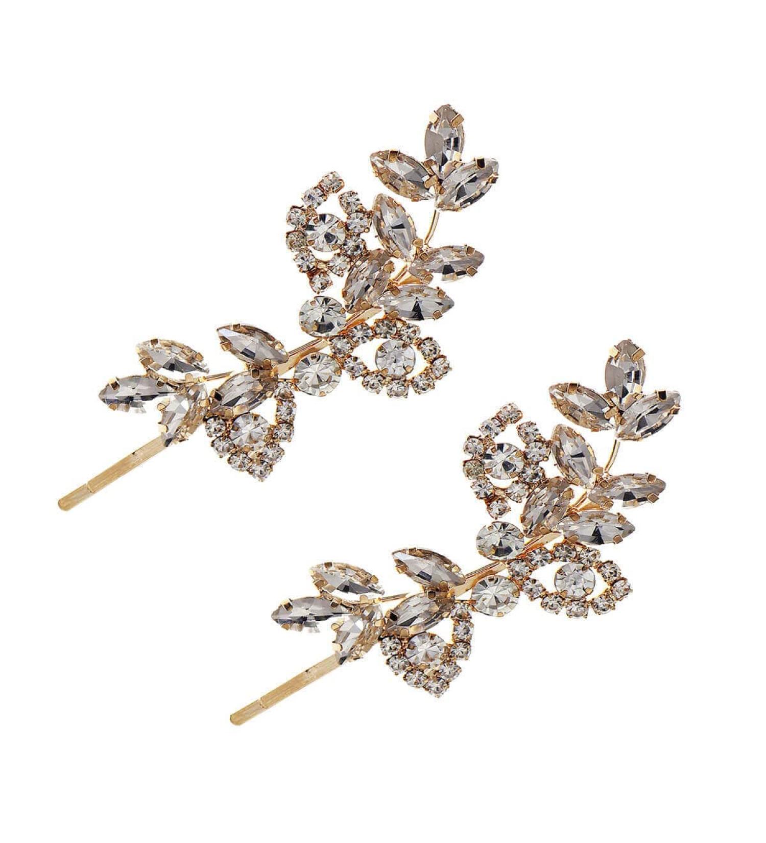 Uongeod Rhinestone Hair Clips for Brides | Elegant Crystal & Pearl Bridal Accessories | 2-Piece Leaf Design Hair Clips - Buy Online on GoSupps.com