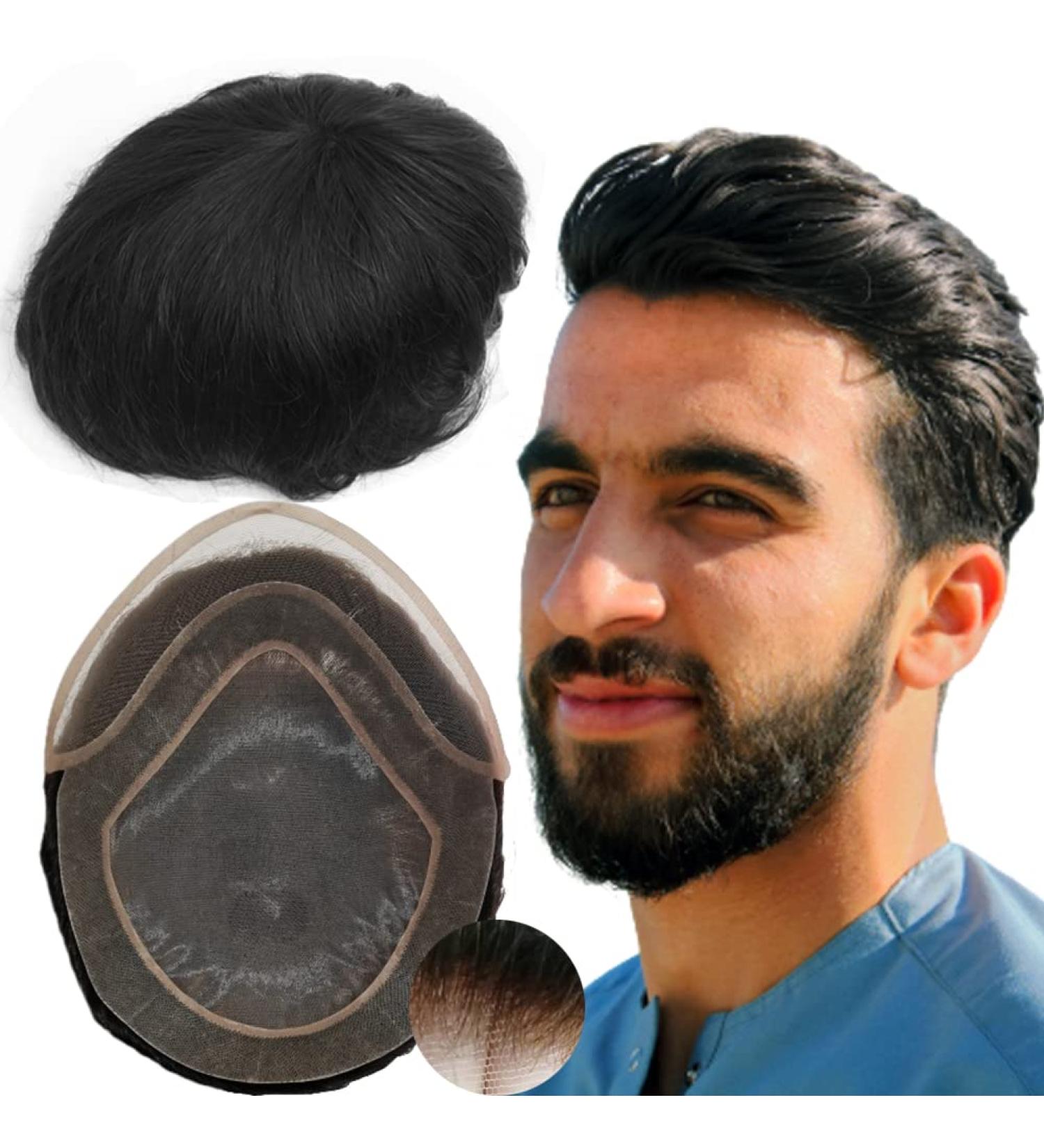 Real Hair Toupet for Men - Yanahair Smooth Thin French Tip Bleached Node - Natural Hairline Poly Skin Wig - European Men s Wig #1 Deep Black (10x8) - Buy Online on GoSupps.com