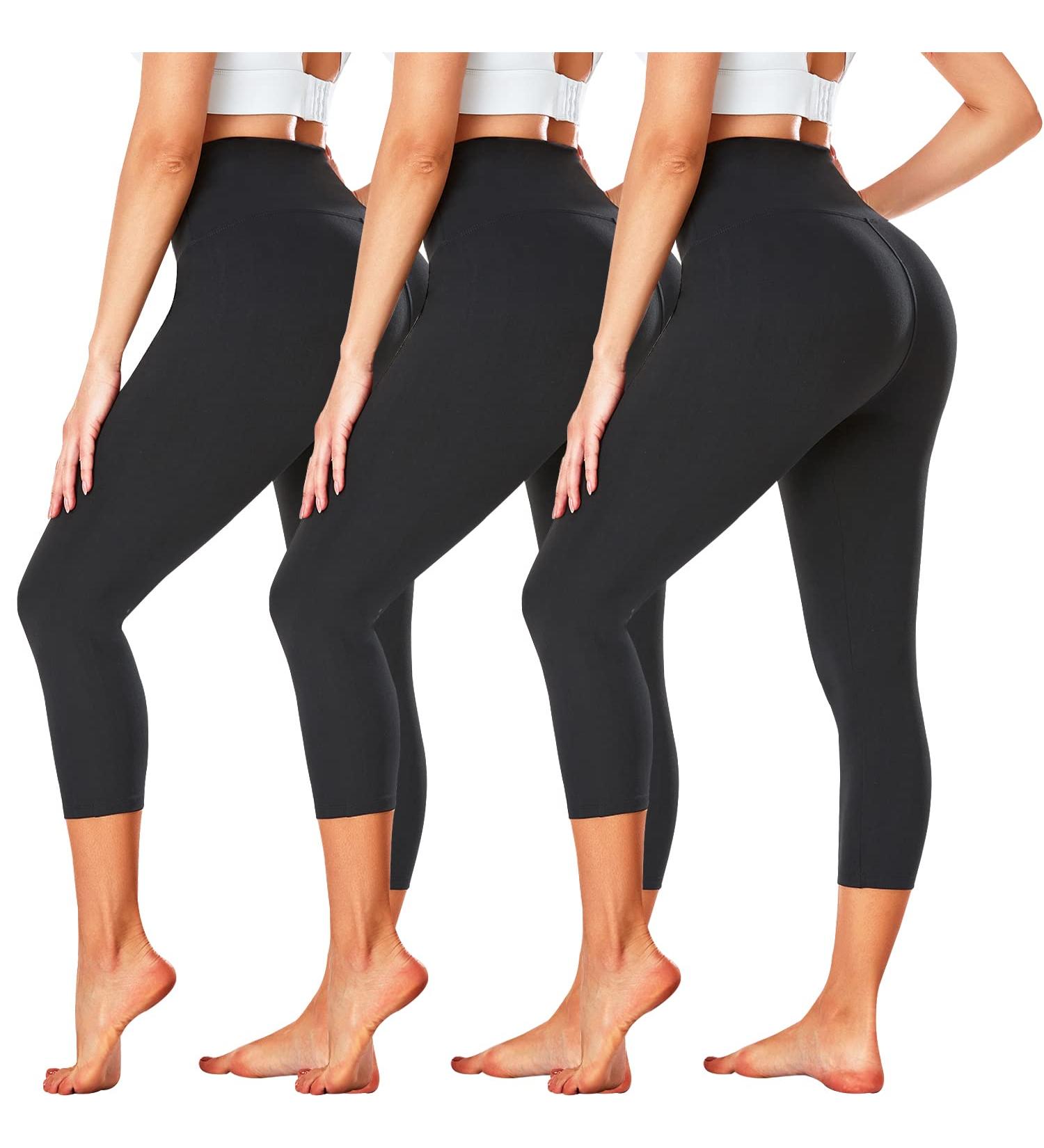 FULLSOFT 3 Pack High Waisted Tummy Control Capri Leggings for Women - Black Workout Yoga Pants - Large-X-Large - Buy Online on GoSupps.com
