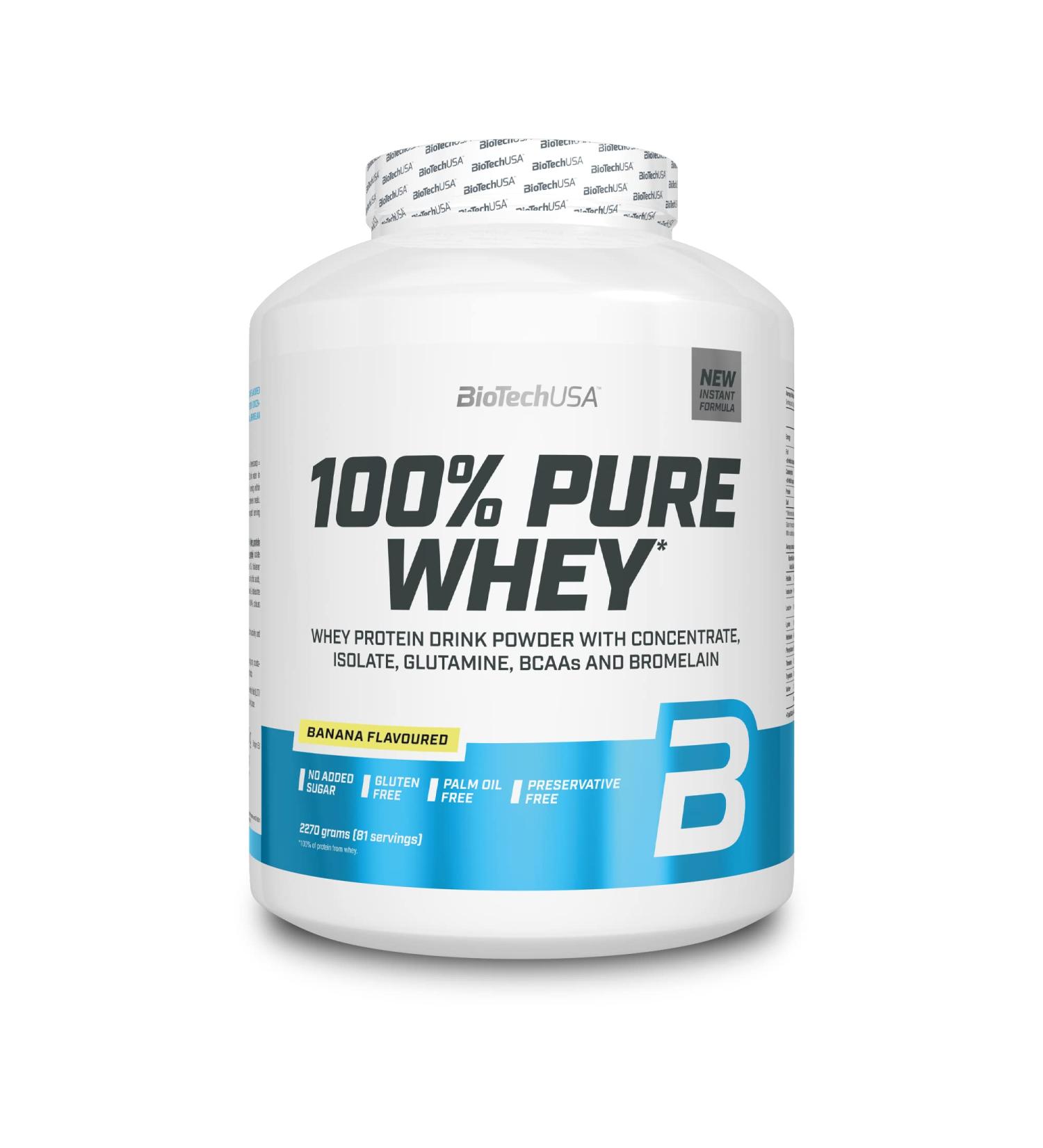 BiotechUSA 100% Pure Whey Protein Powder - 21g Protein BCAA & Glutamine Gluten-Free Palm Oil-Free - Banana Flavor 2.27 kg - Buy Online on GoSupps.com