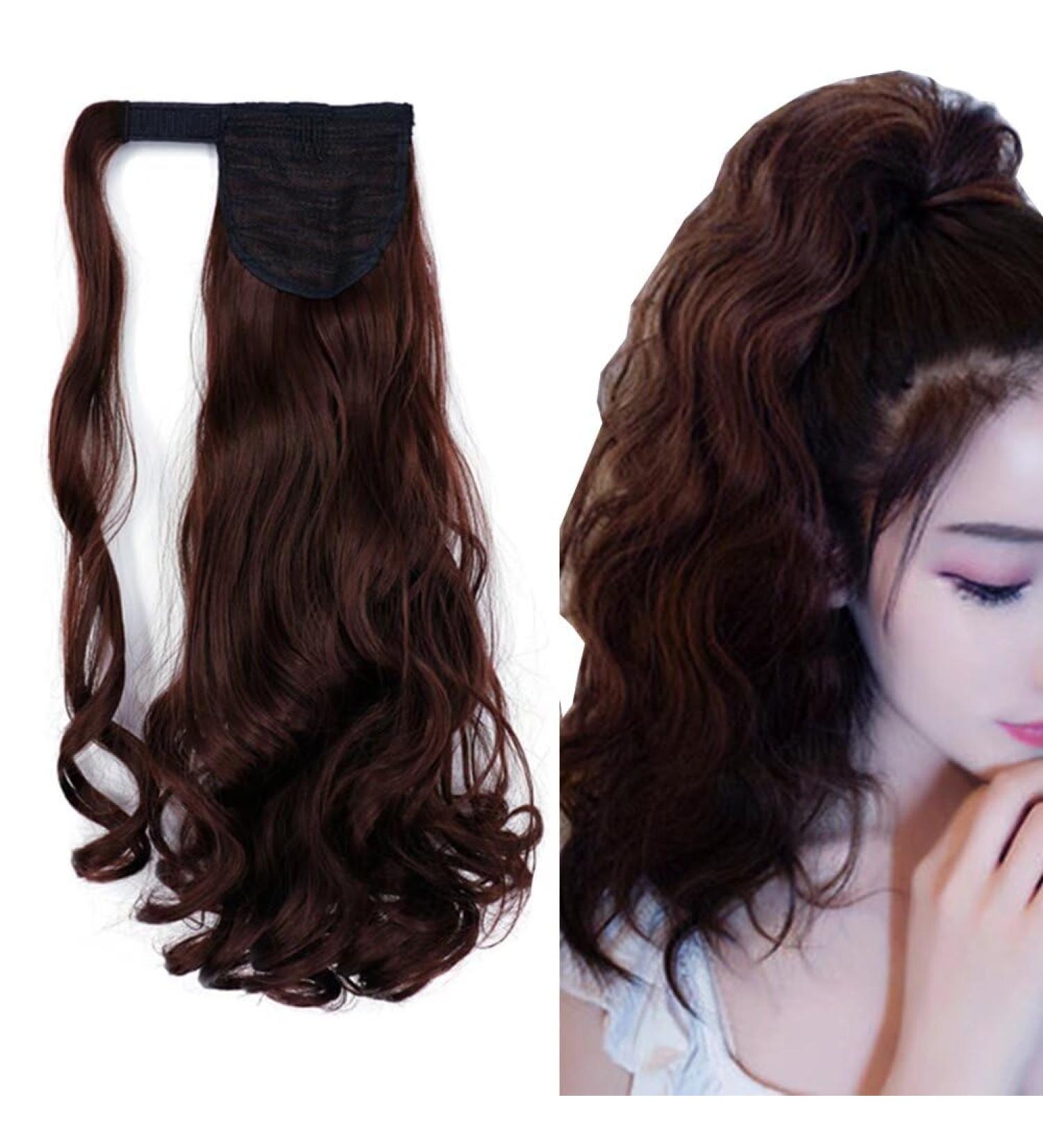iLUU Wrap Around Ponytail Synthetic Hair Extensions Comb Clip in Long Curly Wavy Pony Tail for Women 100g Thick Soft One Piece Hairpiece - 18 inch Auburn Brown #33 Hair Extension #33-auburn brown - Buy Online on GoSupps.com