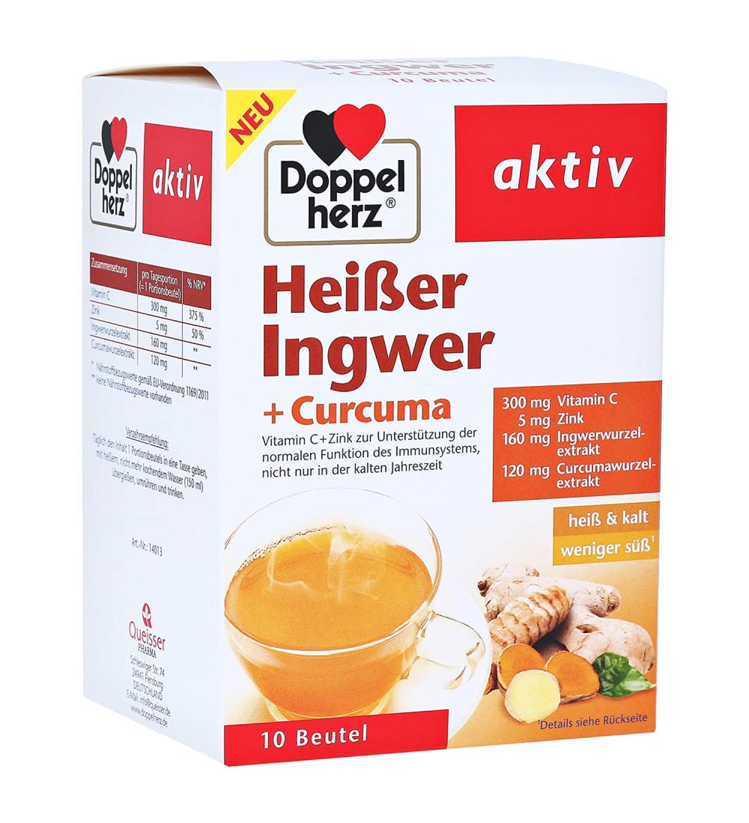 Doppelherz Hot Ginger + Curcuma bags to support the immune system 10 bags