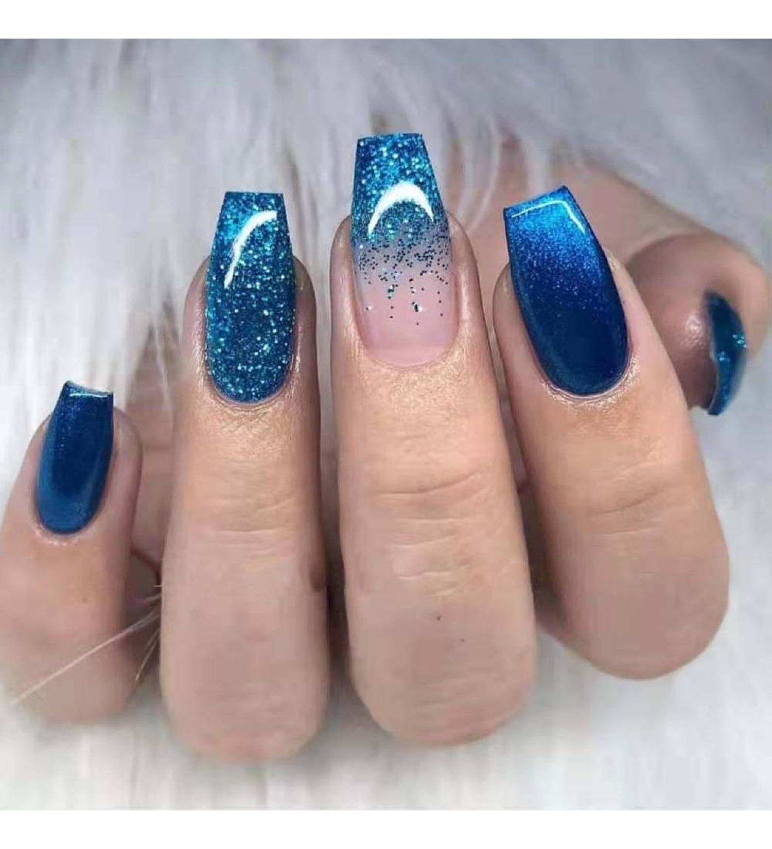Short coffin nails blue cheap