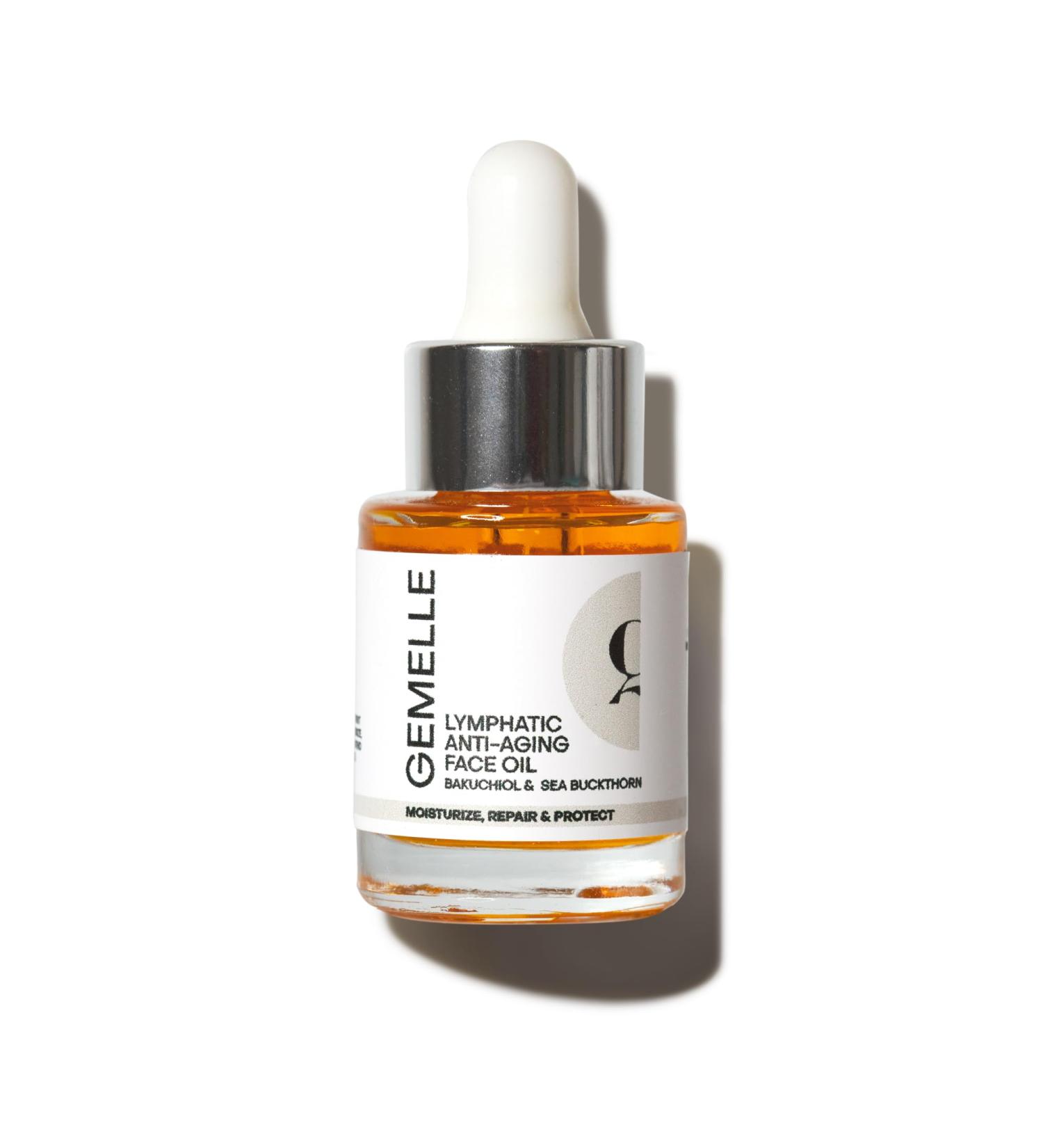 GEMELLE Lymphatic Anti-Aging Face Oil | 6x Award Winner | Vitamins C E & A | Moisturize & Repair | Bakuchiol & Sea Buckthorn | Paraben-Free Luxury Skin Care 15ml - Buy Online on GoSupps.com