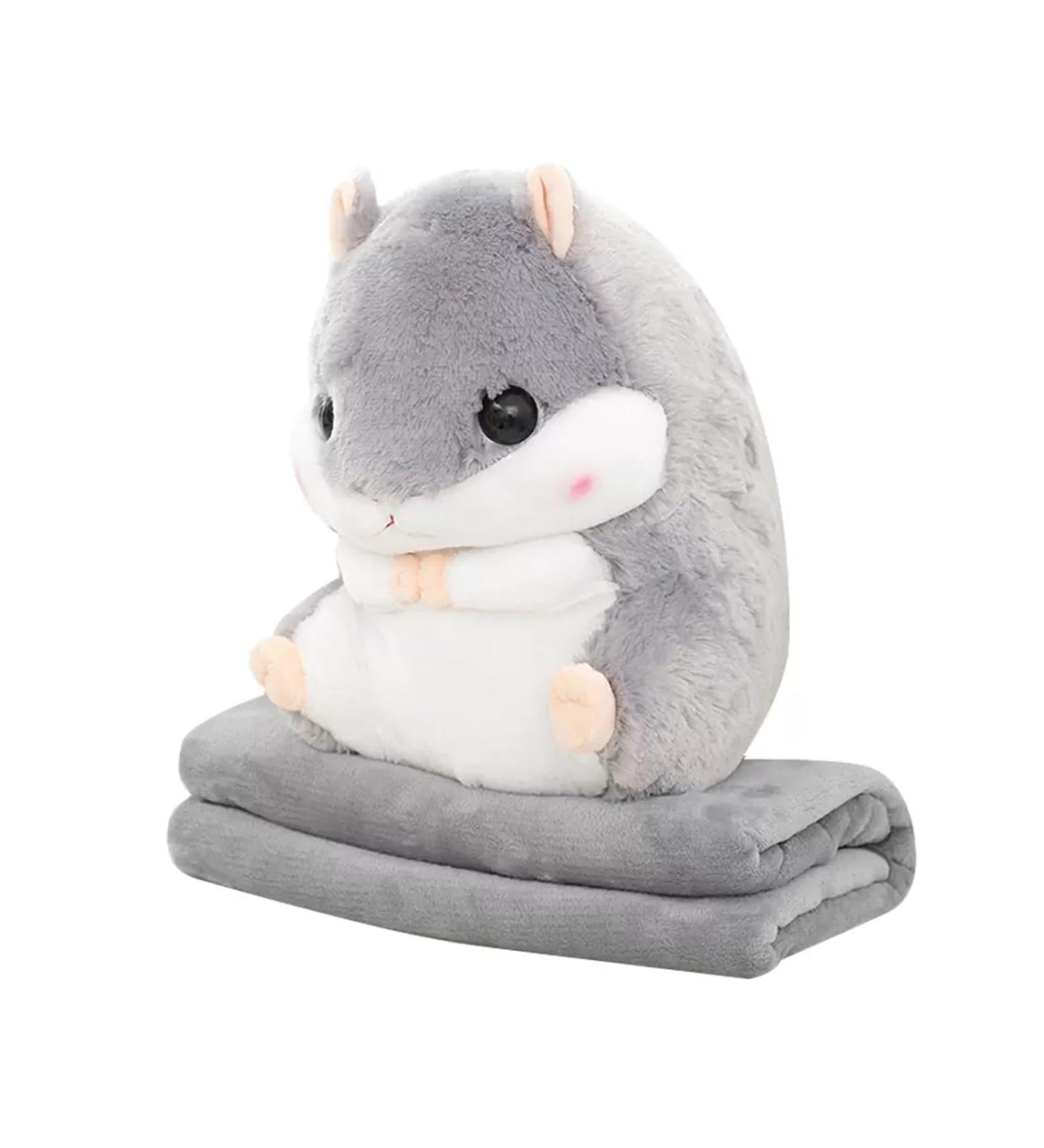 MUZIRI KINOKOO Cute Hamster Plush Pillow Blanket - Soft Folding Throw Blanket for TV, Sofa, Office Nap - Stuffed Toy Blanket - Grey - Buy Online on GoSupps.com