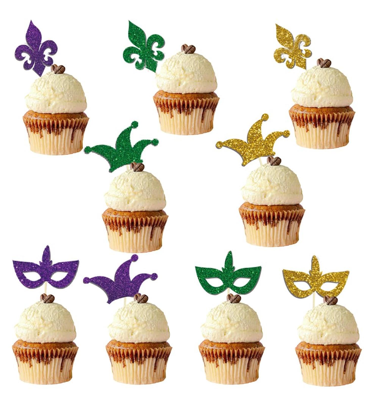 9Pcs Mardi Gras Cupcake Toppers Glitter Masquerade Masks Crown Cupcake Toppers Cake Decorations Cake Picks Decorations for Masquerade Mardi Gras Party Baby Shower Birthday Party Supplies - Buy Online on GoSupps.com