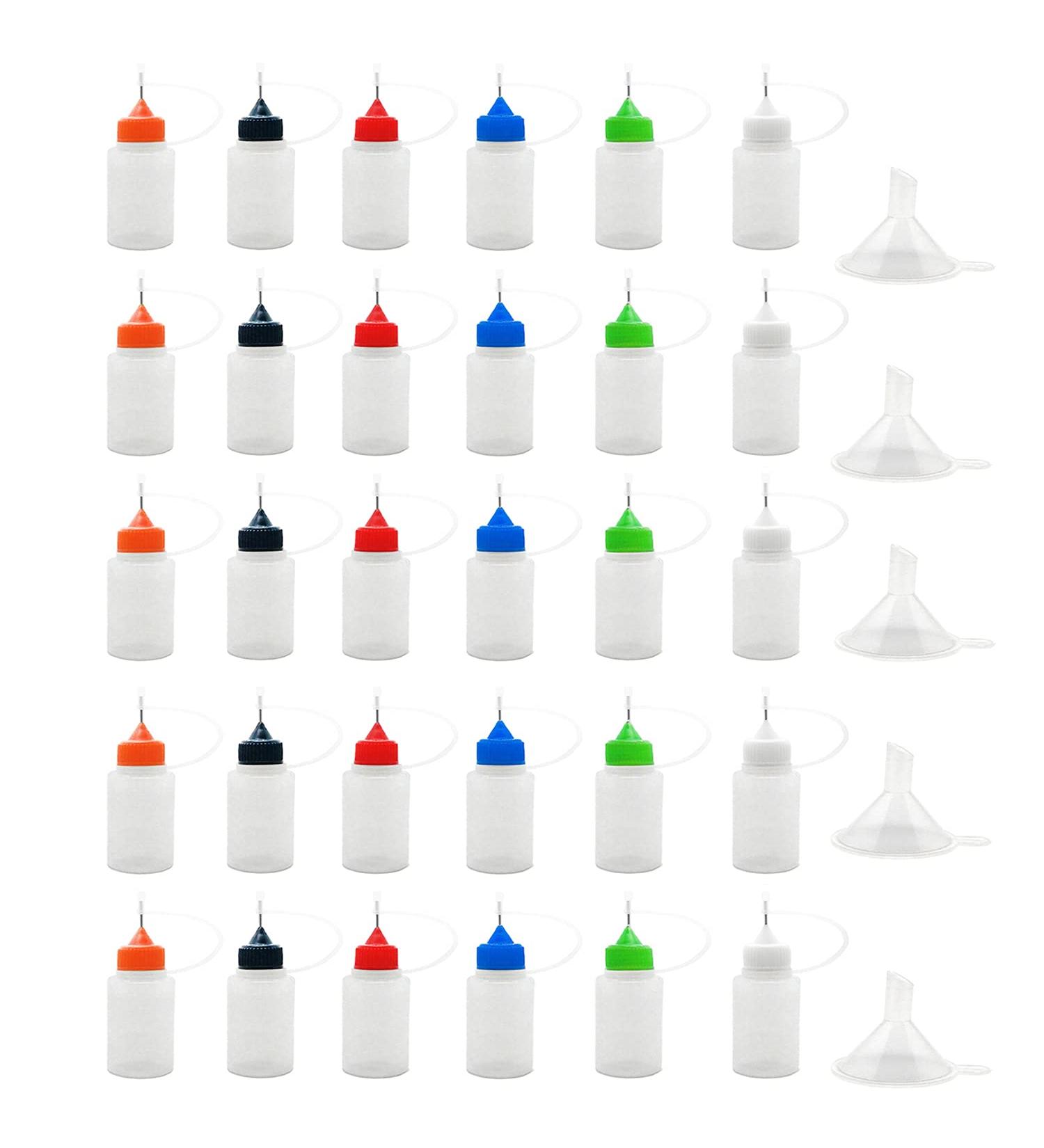 MYYZMY 30 Pcs Precision Tip Applicator Bottles  0.5 Ounce Translucent Glue Bottles  with 5 Mini Funnel  Multicolor Lids - Buy Online on GoSupps.com