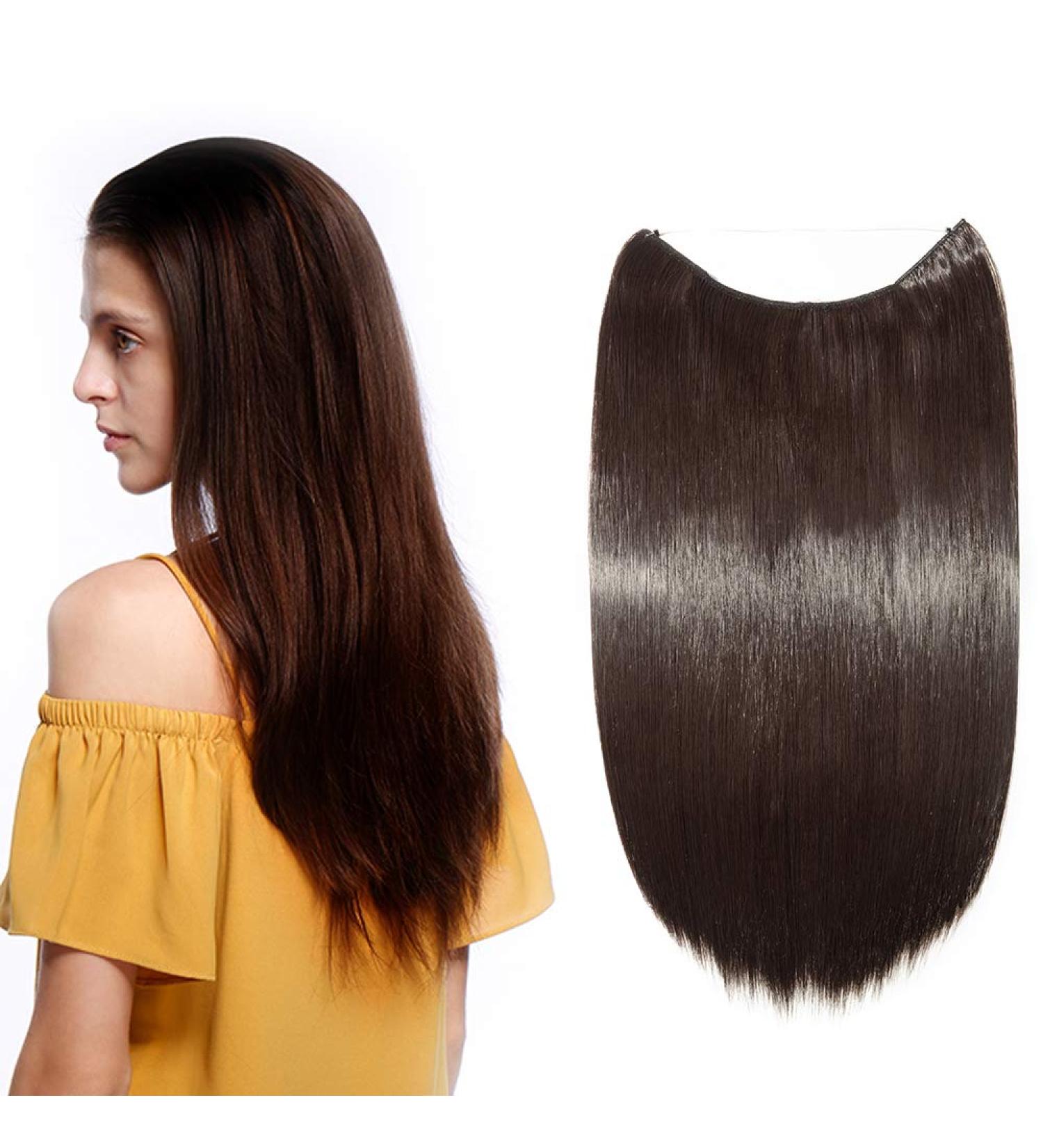 Silk-Co Hair Extensions - Dark Brown 50cm Invisible Cord & Rubber Band Smooth Synthetic Hair Sealing for Women - Buy Online on GoSupps.com