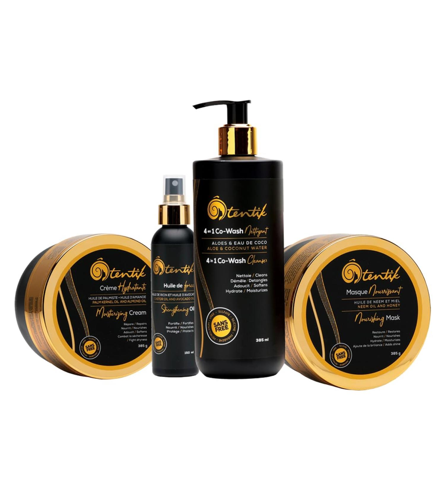 Gamme de traitement nourrissant de 4 produits pour les cheveux cr pus fris s et boucl s.