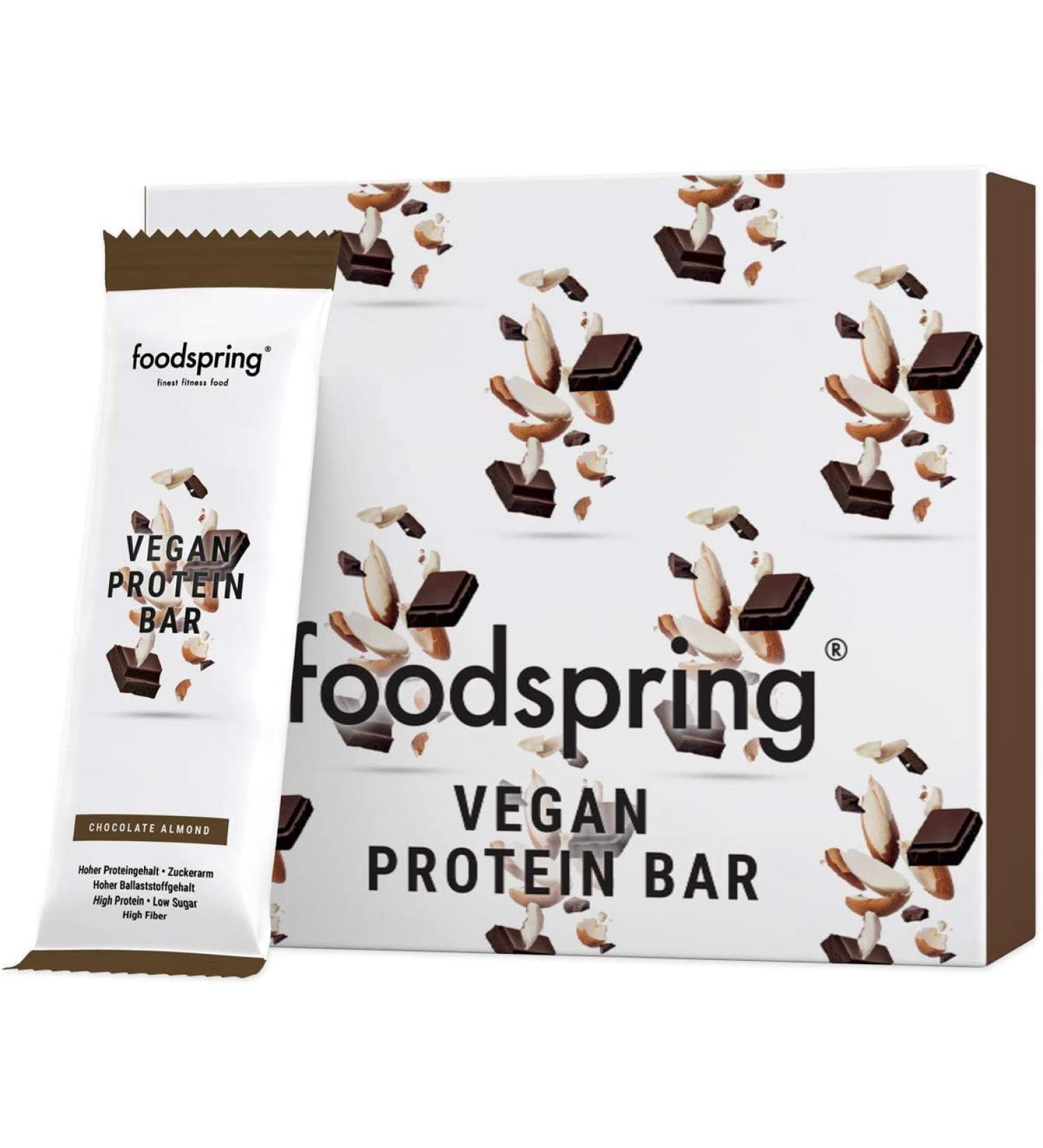 Foodspring Vegan Protein Bar 12 Pack - Chocolate Almond Herbal Formula Low Sugar High Protein - Buy Online on GoSupps.com