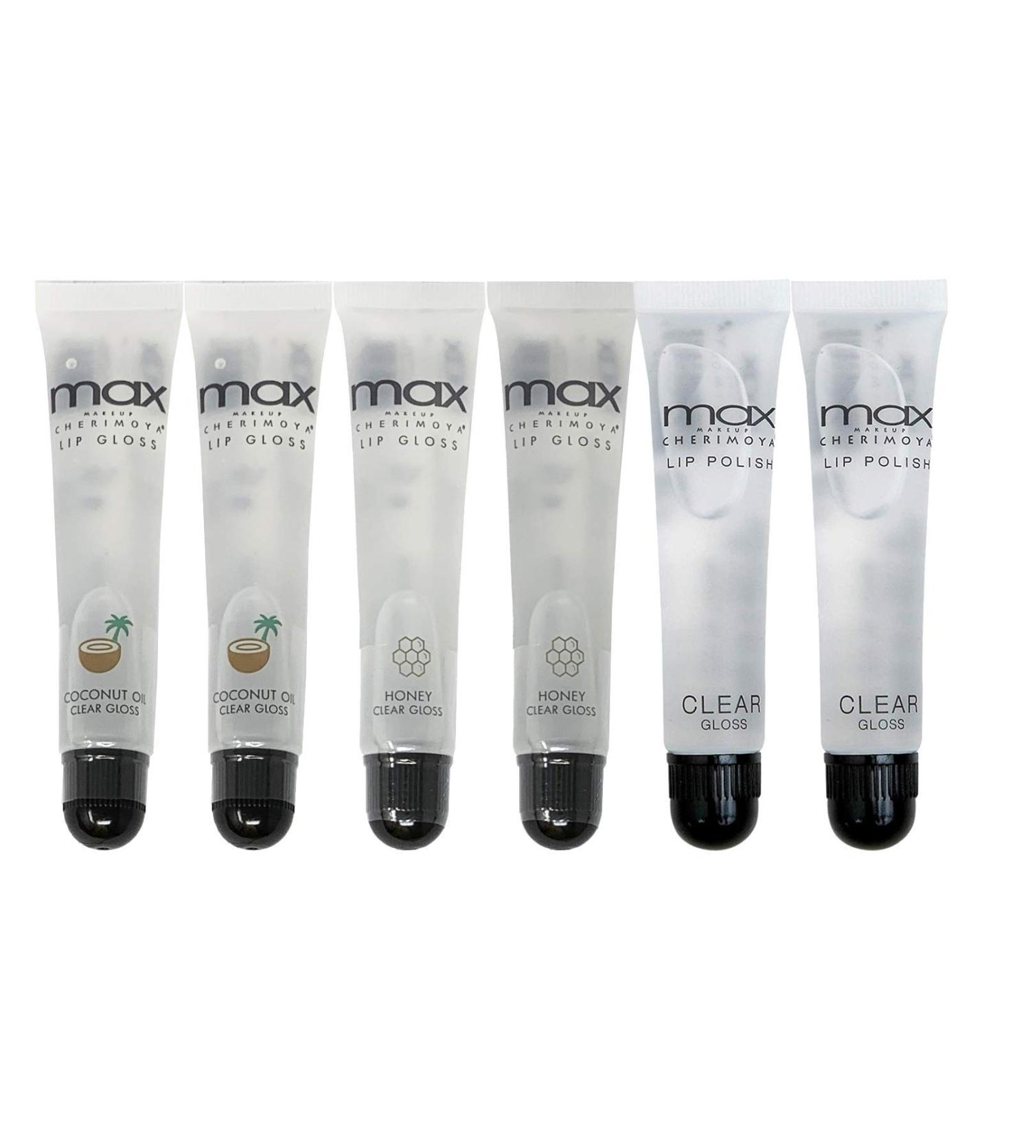 6-Pack MAX Makeup Cherimoya Lip Polish Coconut Oil Clear Gloss - Original, Coconut, Honey Mix - Buy Online on GoSupps.com