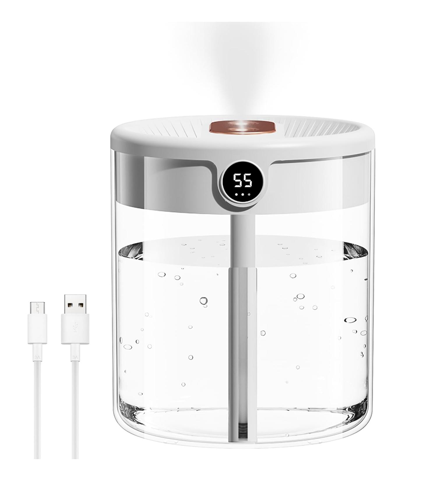2L Cool Mist Air Humidifier with Night Light | Up to 20H Auto-Off | 36dB Quiet Operation | For Bedroom, Nursery, Office | Dual Nozzles (White) - Buy Online on GoSupps.com