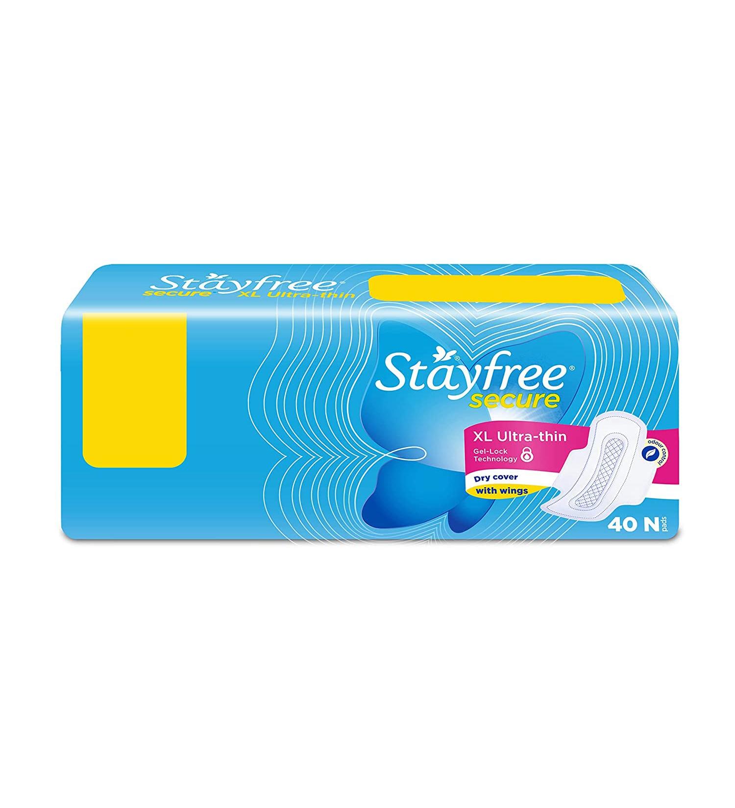 Stayfree Secure XL Ultra Thin Dry Cover Sanitary Pads - 40 Pads with Wings - Buy Online on GoSupps.com