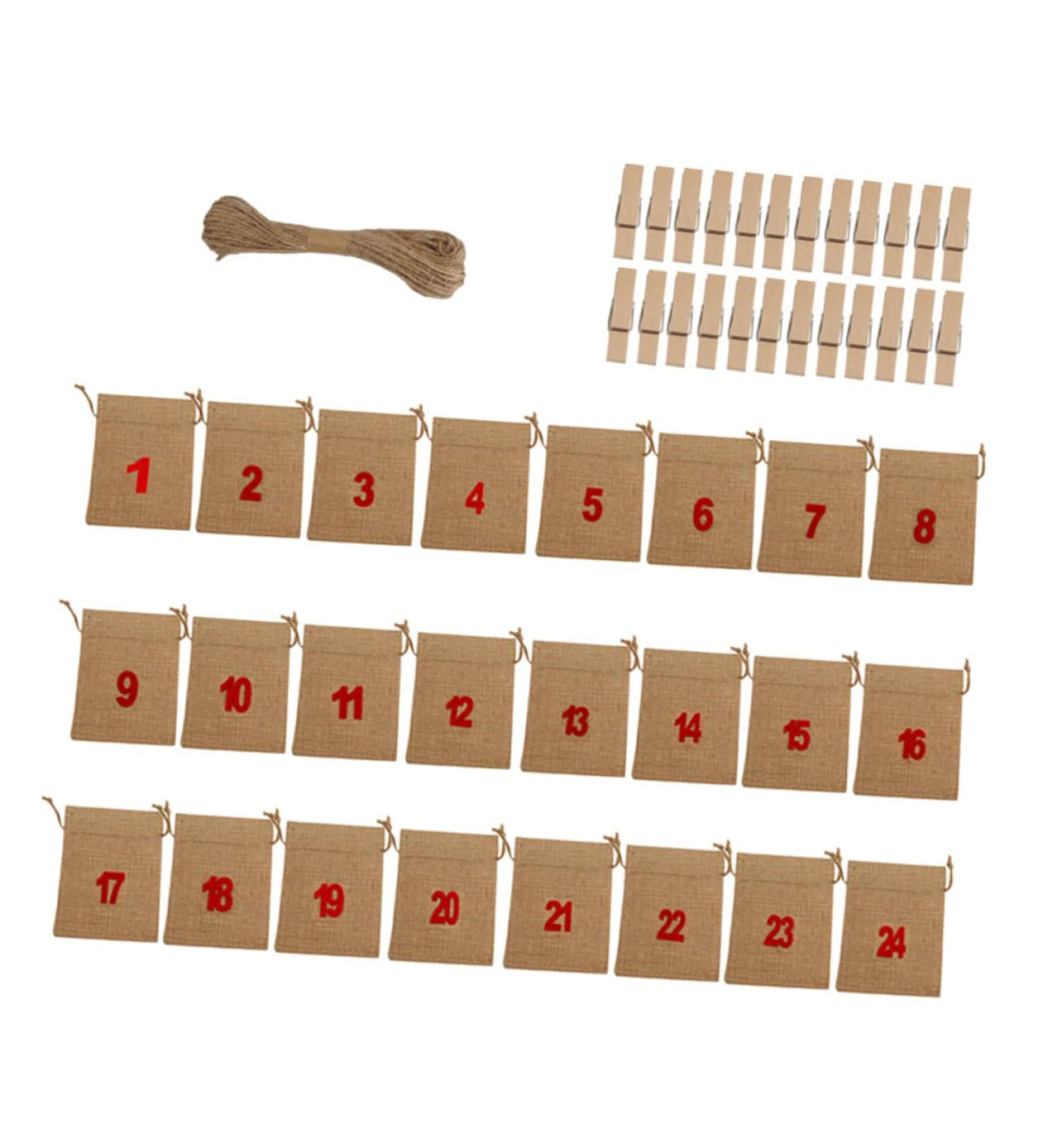 HAPINARY 24pcs Christmas Sack Candy Bags Advent Calendar Linen-like Cloth with Non-woven Lining - Buy Online on GoSupps.com