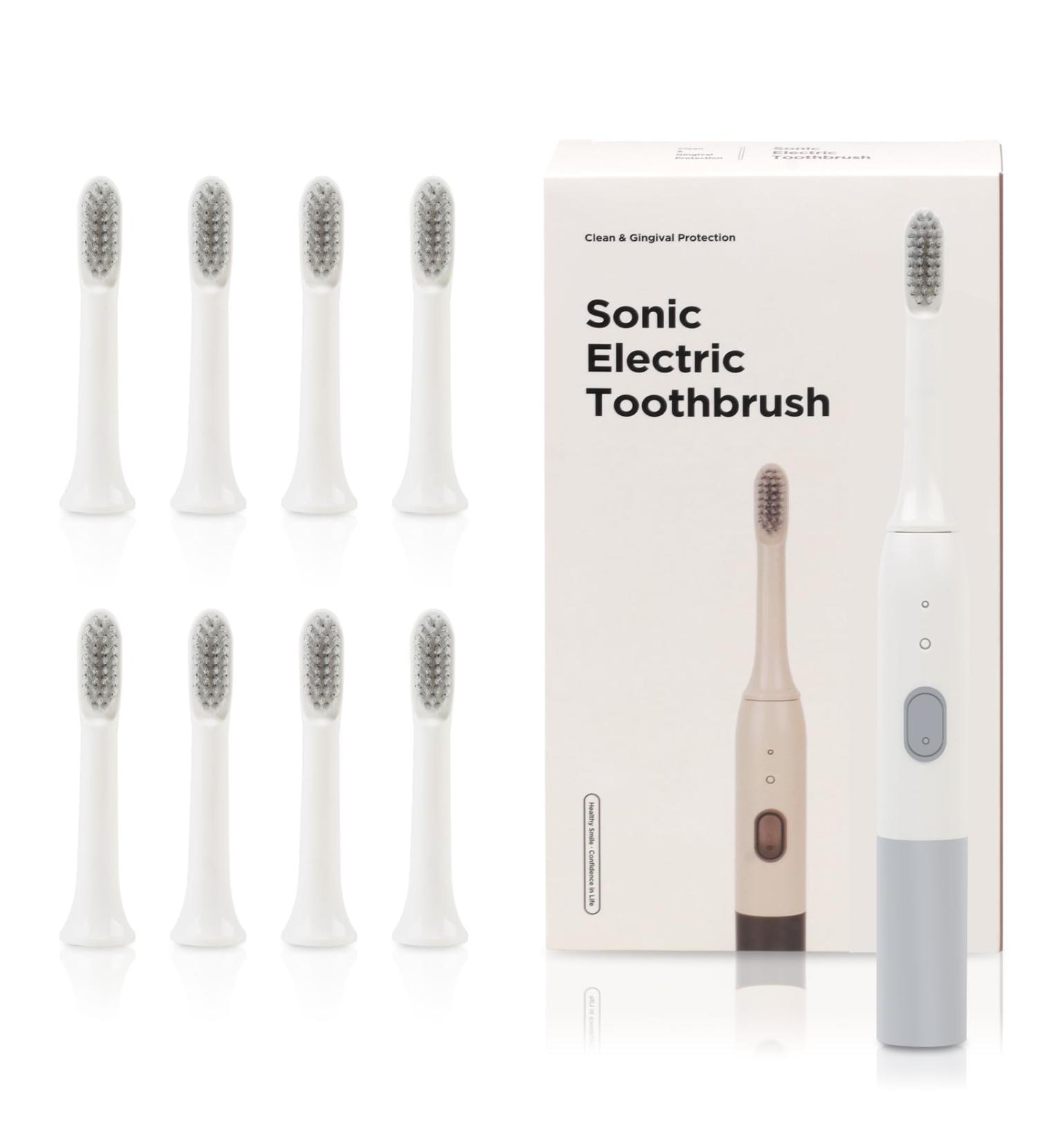 Sonic Electric Toothbrush for Adults - Rechargeable 8 Brush Heads 6 Modes 90 Days Battery Life Timer - Off-White - Buy Online on GoSupps.com