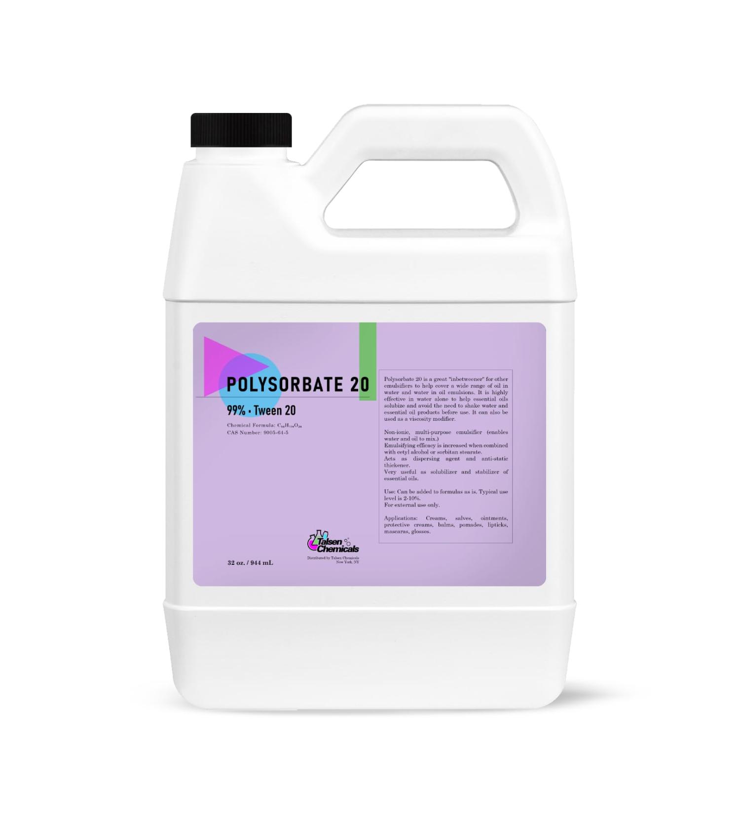 Polysorbate 20 Cosmetic Grade (946 mL / 32 Ounce) Liquid Solubilizer and Emulsifier for Oil-in-Water Tween 20 Humectant for Skin Care Products by Talsen Chemicals