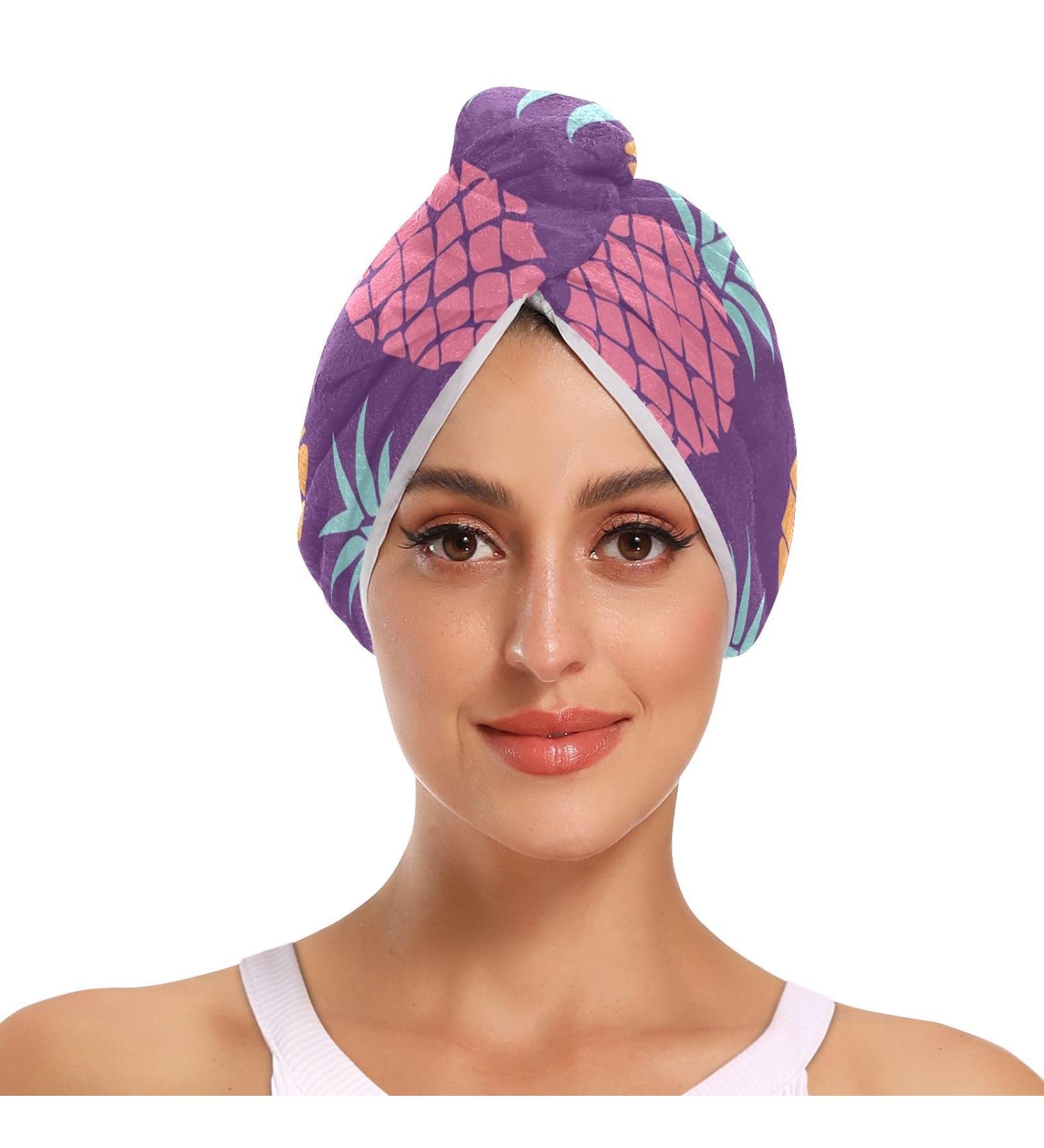 Super Absorbent Pineapple Silhouette Hair Towel 2 Pack - Quick Dry Hair Turbans for Women & Girls - Buy Online on GoSupps.com