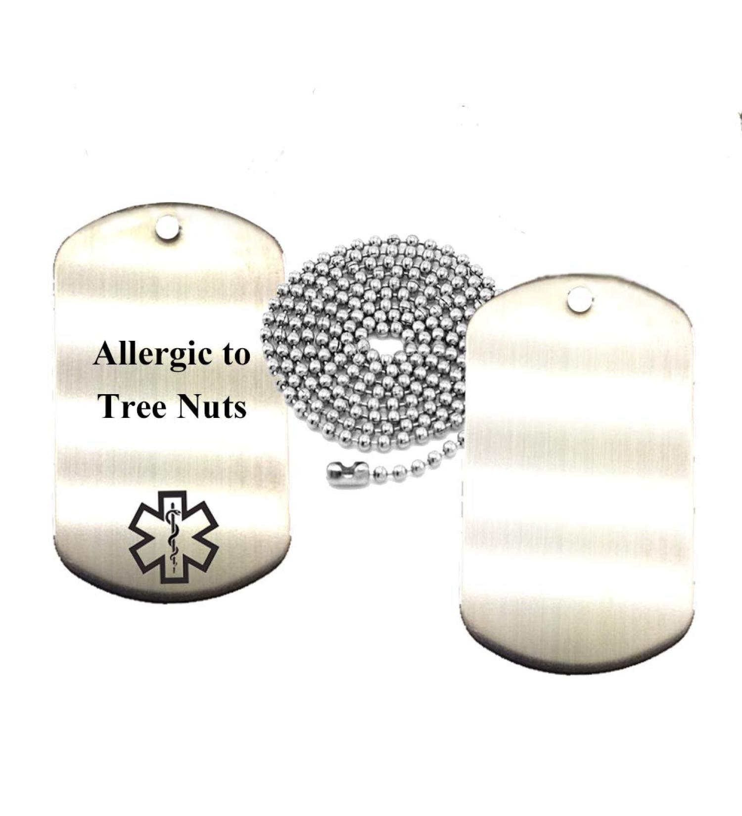 Allergic to Tree Nuts Medical Alert ID Dog Tag Pendant - Stainless Steel Durable & Stylish - Buy Online on GoSupps.com