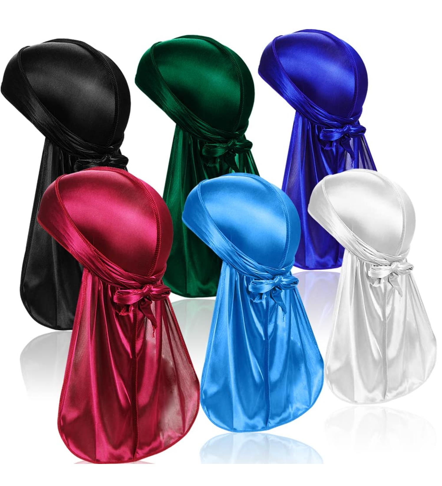ASKNOTO 6-Piece Silky Durag Headwraps Pack for Men and Women - Long Tail, Wide Straps - 6 Colors - Buy Online on GoSupps.com