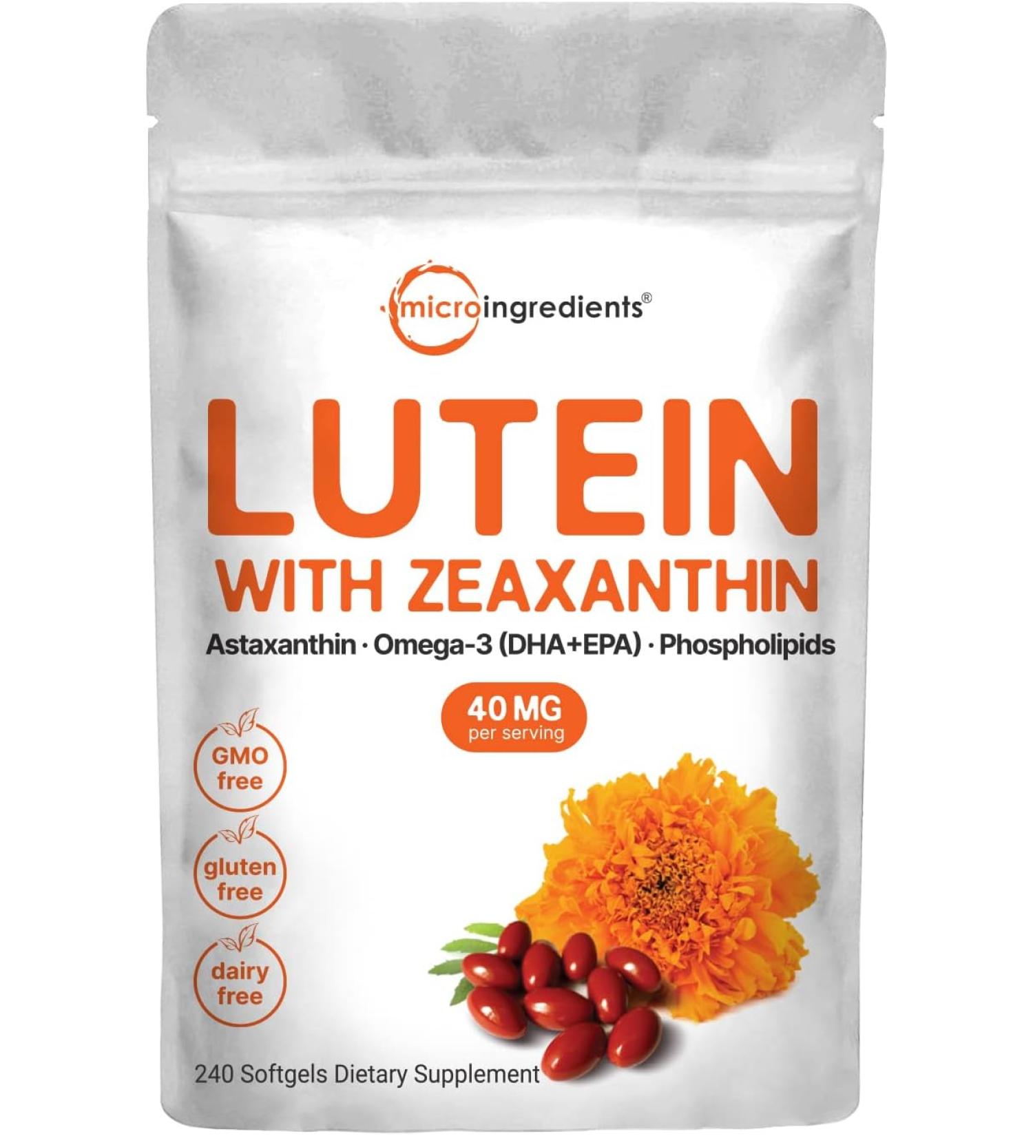 Lutein 40mg with Zeaxanthin Softgel - 200 Count | Non-GMO, Gluten Free | Eye Vitamin Supplement - Buy Online on GoSupps.com