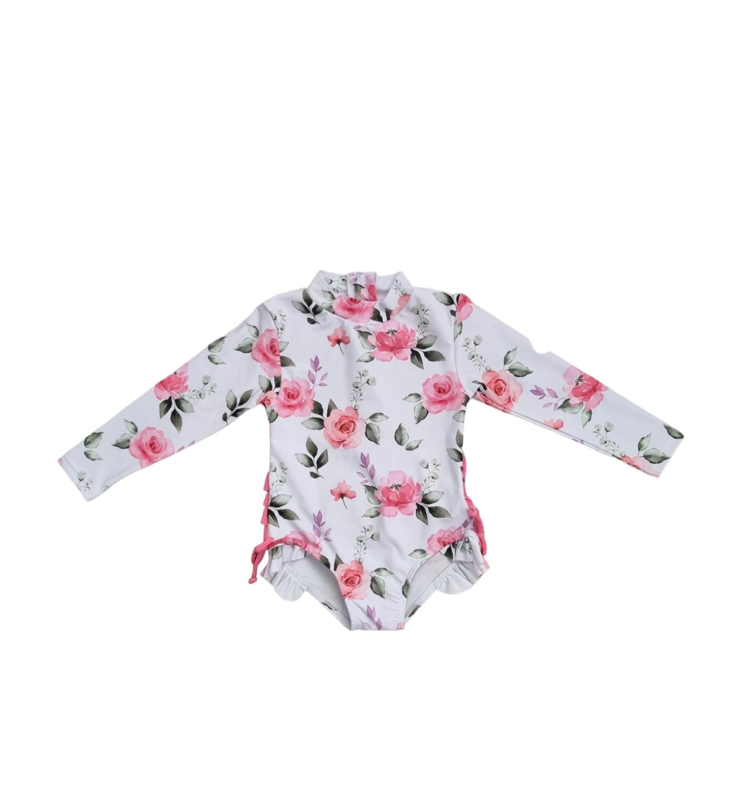 Baby Girls One Piece Swimsuit 4-5 Years | UV Sunsuit Rose/White Rashguard - Buy Online on GoSupps.com