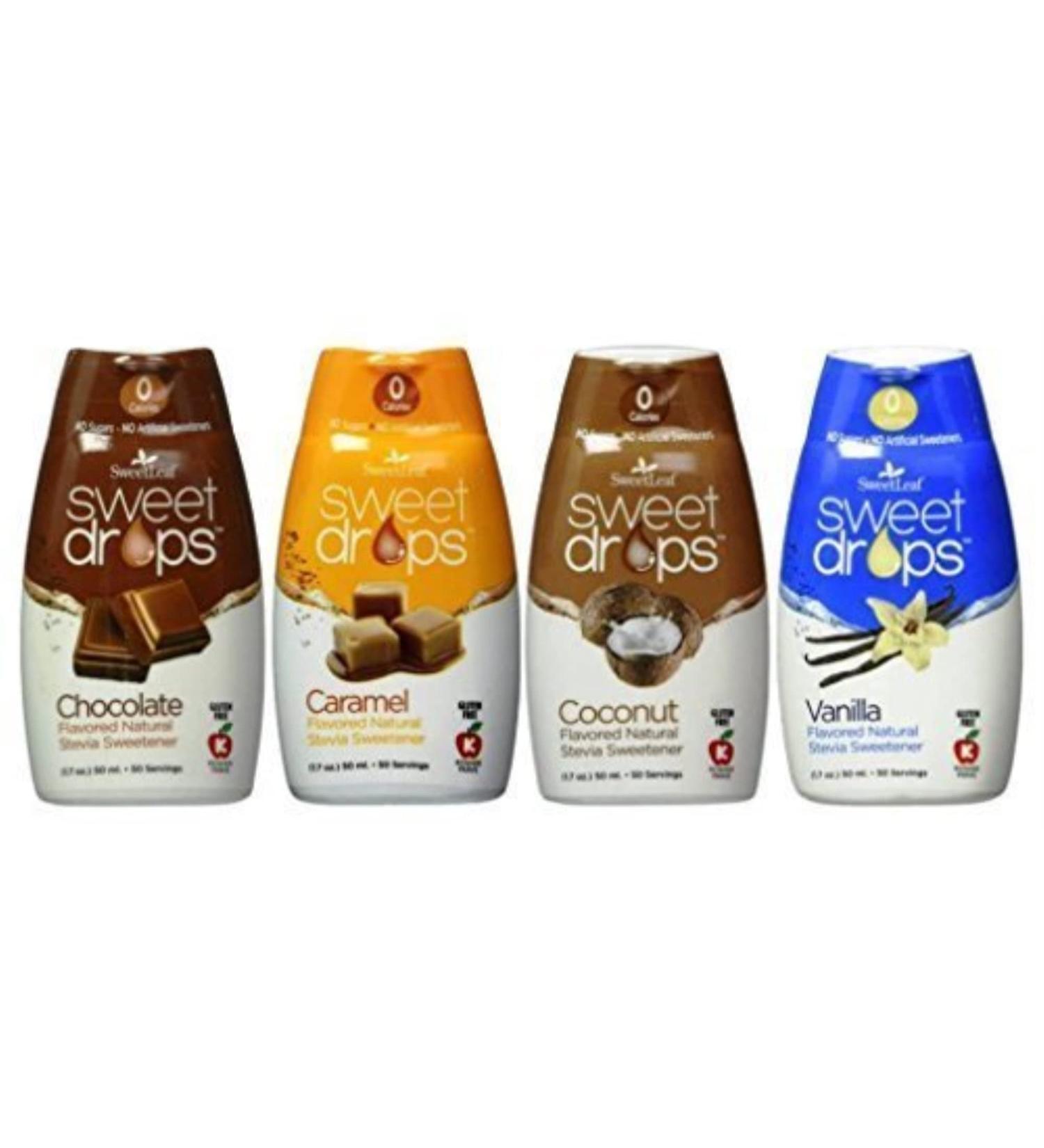 SweetLeaf Sweet Drops Flavored Stevia Sweetener Variety Bundle, 1 Ea: Chocolate, Caramel, Coconut, Vanilla, 1.7 Fl Oz (Pack of 4)