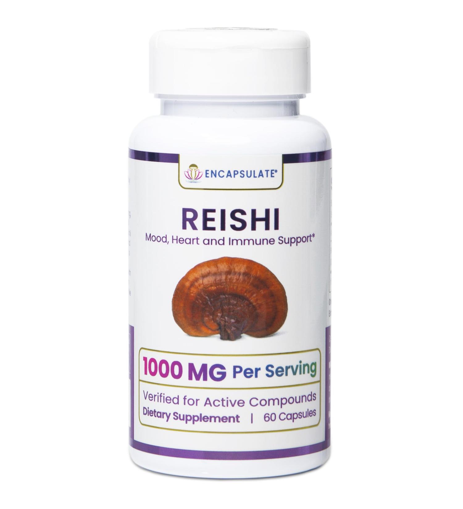 ENCAPSULATE Reishi Capsules 1000mg Premium Organic Fruiting Body 1:1 Mushroom Extract Adaptogen Mushroom Supplement for Longevity Vitality Heart Health & Immune Support 60 Vegan Capsules - Buy Online on GoSupps.com