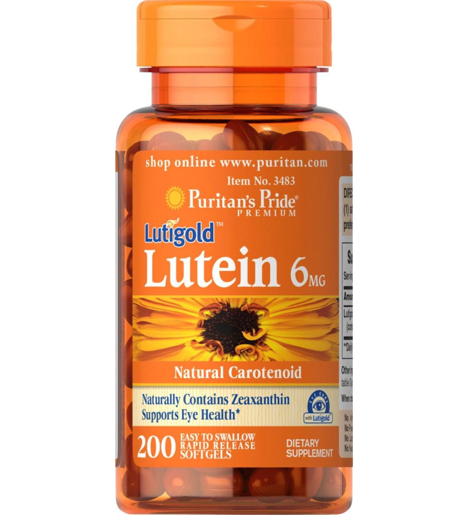 Lutein 6mg with Zeaxanthin for Eye Health 200ct by Puritan's Pride - Buy Online on GoSupps.com