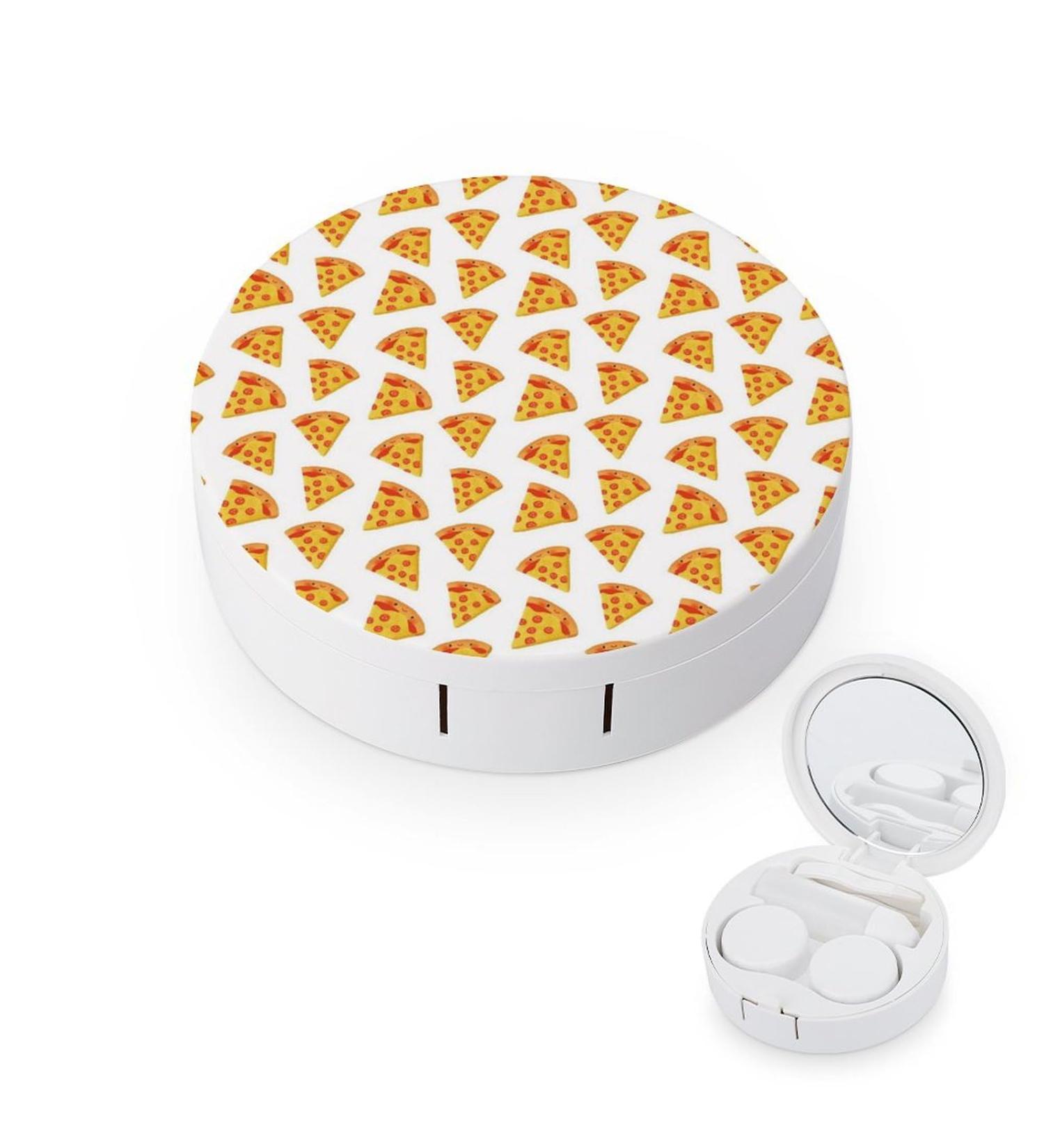 Happy Pizza Contact Lens Case | Portable Round Storage Box Kit with Mirror for Travel & Daily Use - Cute & Functional - Buy Online on GoSupps.com