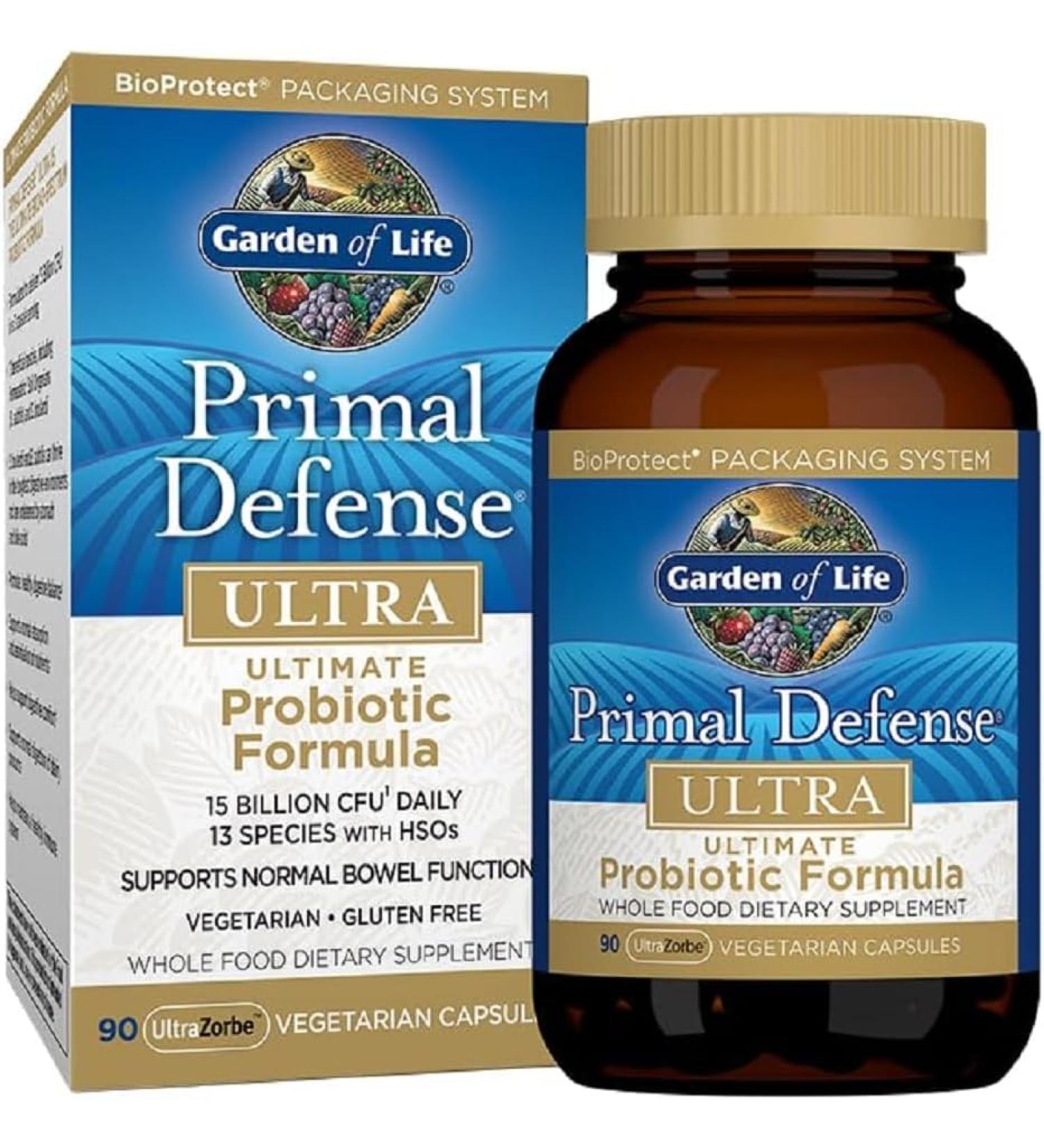 Garden of Life Primal Defense Ultra Ultimate Probiotic Formula - 15 Billion CFU and 13 Strains of Probiotics Plus HSOs for Healthy Digestive Balance, Vegetarian and Gluten Free, 90 Capsules - Buy Online on GoSupps.com