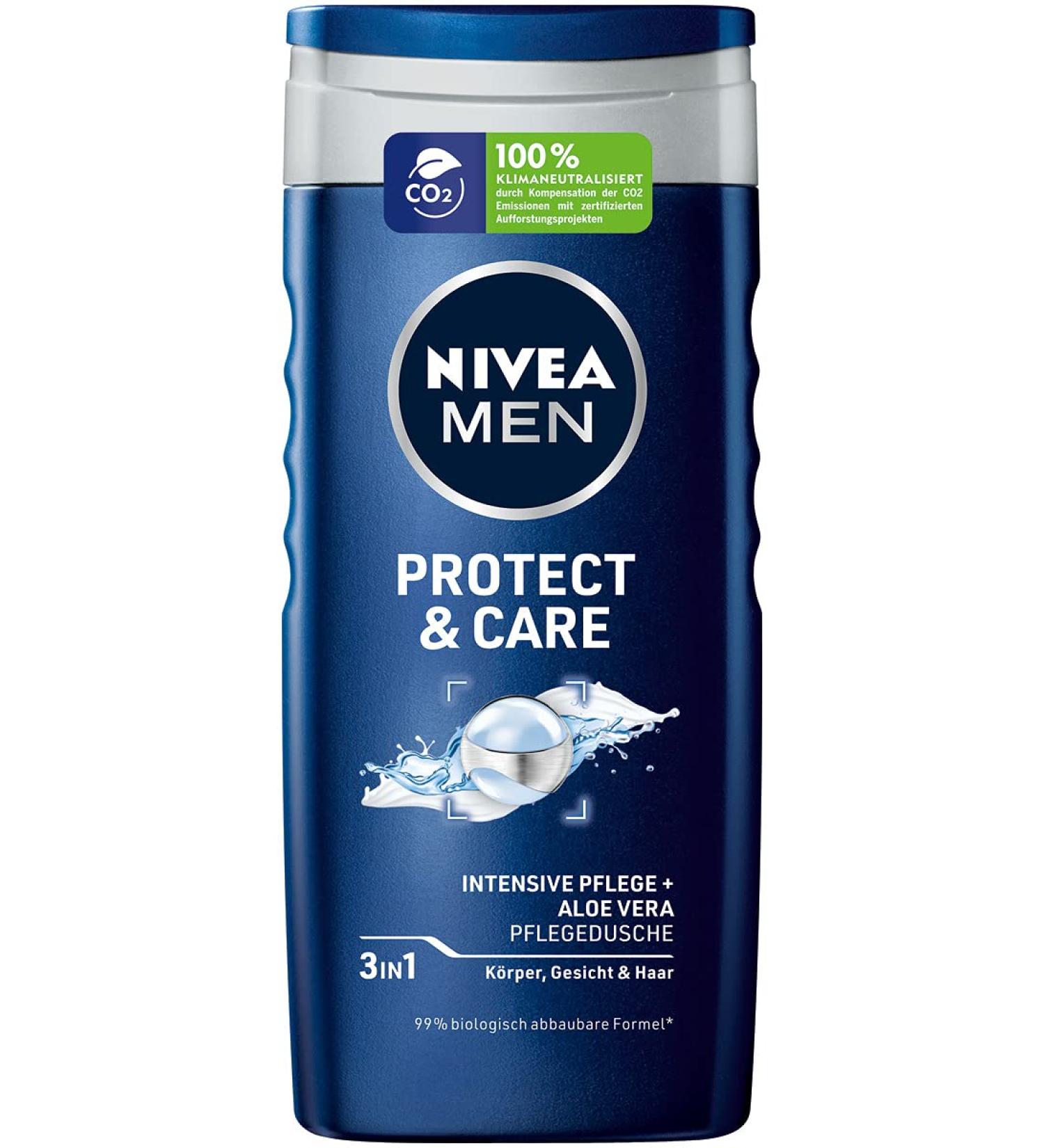 Beiersdorf Nivea Men Protect & Care Shower gel caring 250 ml moisturizing with aloe vera Protect & Care biodegradable formula - Buy Online on GoSupps.com
