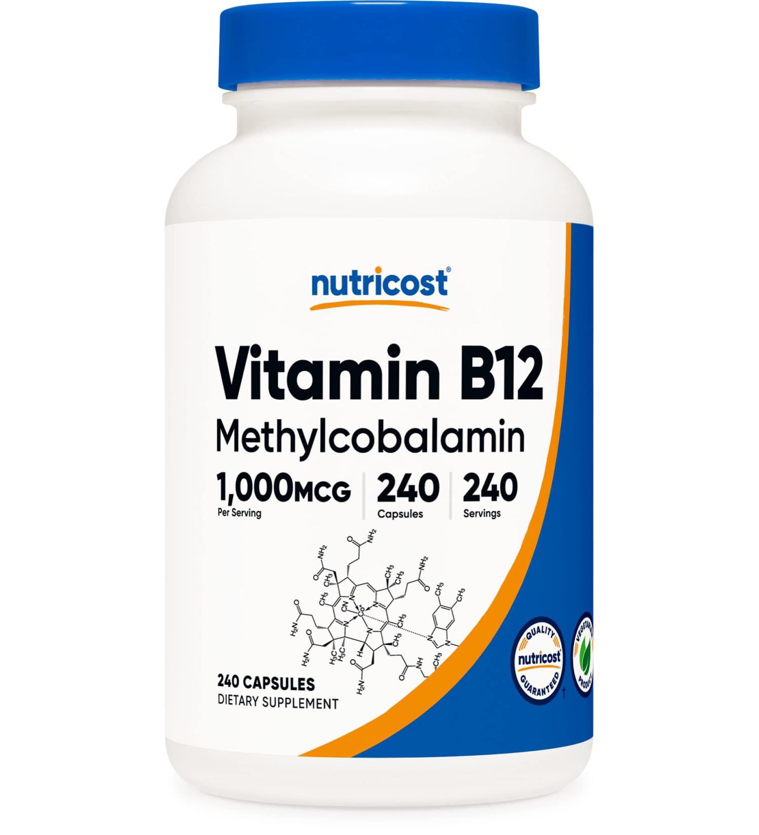Nutricost Vitamin B12 Methylcobalamin 1000mcg Capsules - 240 Count Vegetarian Non-GMO Gluten Free Supplement - Buy Online on GoSupps.com